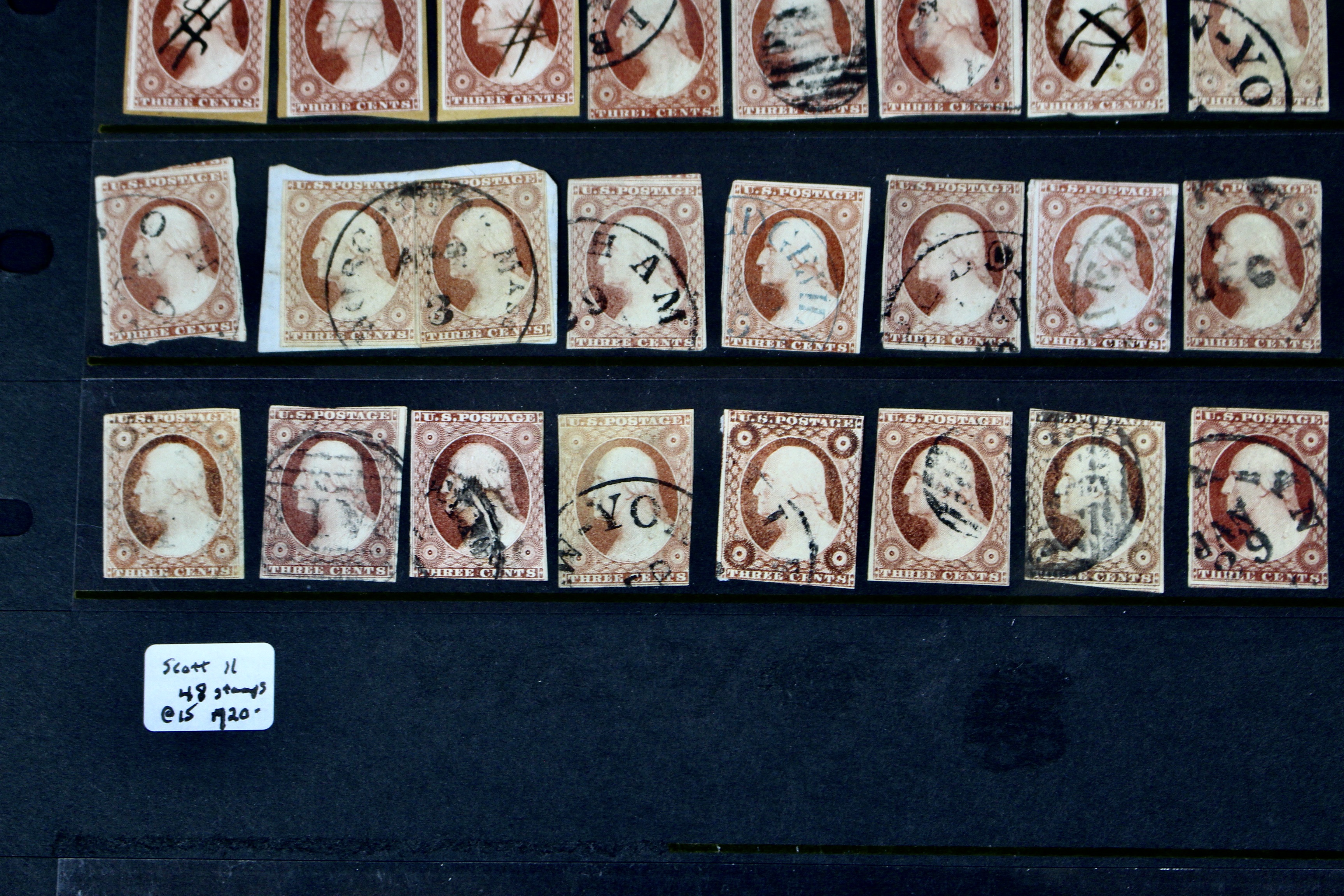 Forty-Eight Imperforate Early U.S. Postage Stamps, Scott 11