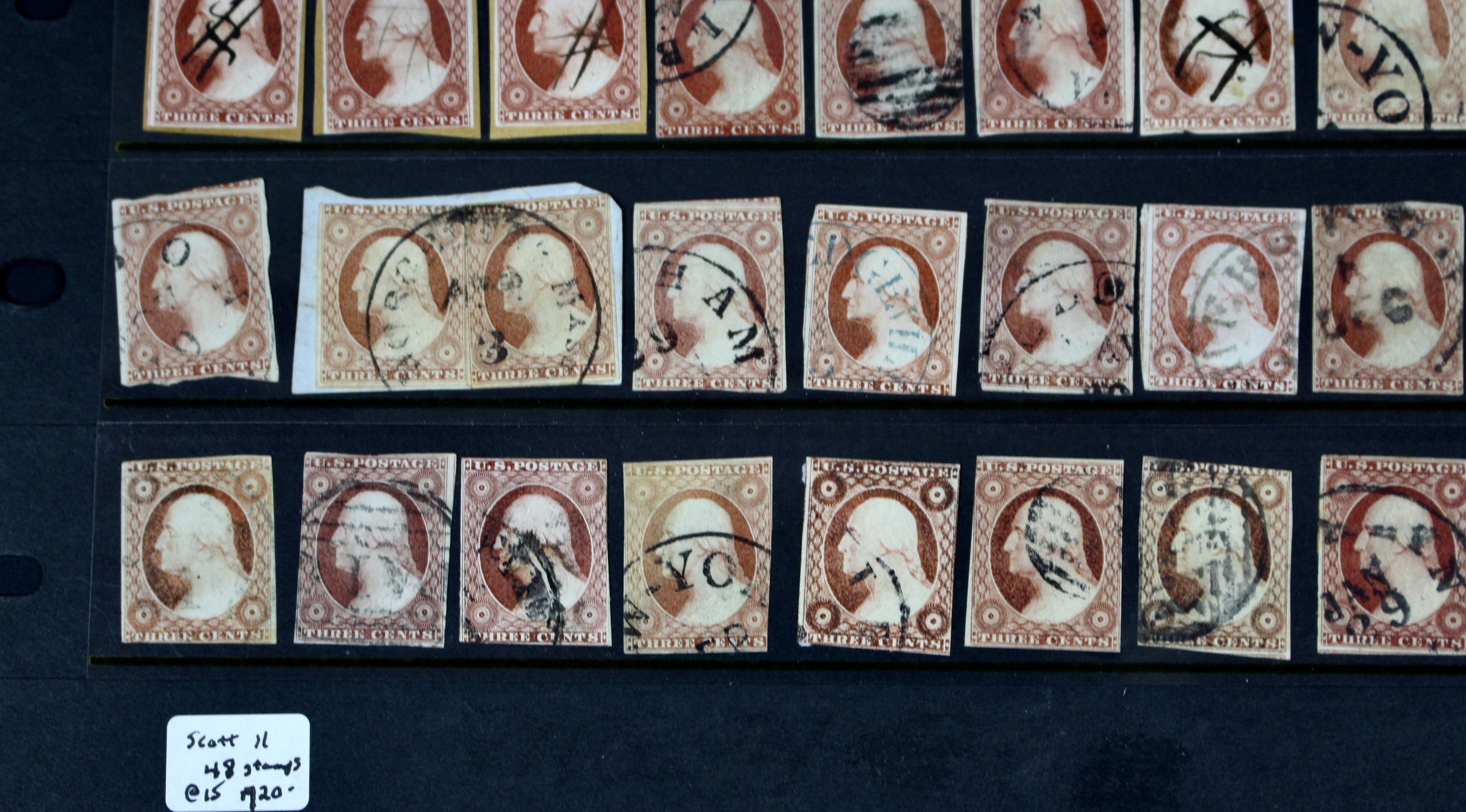 Forty-Eight Imperforate Early U.S. Postage Stamps, Scott 11