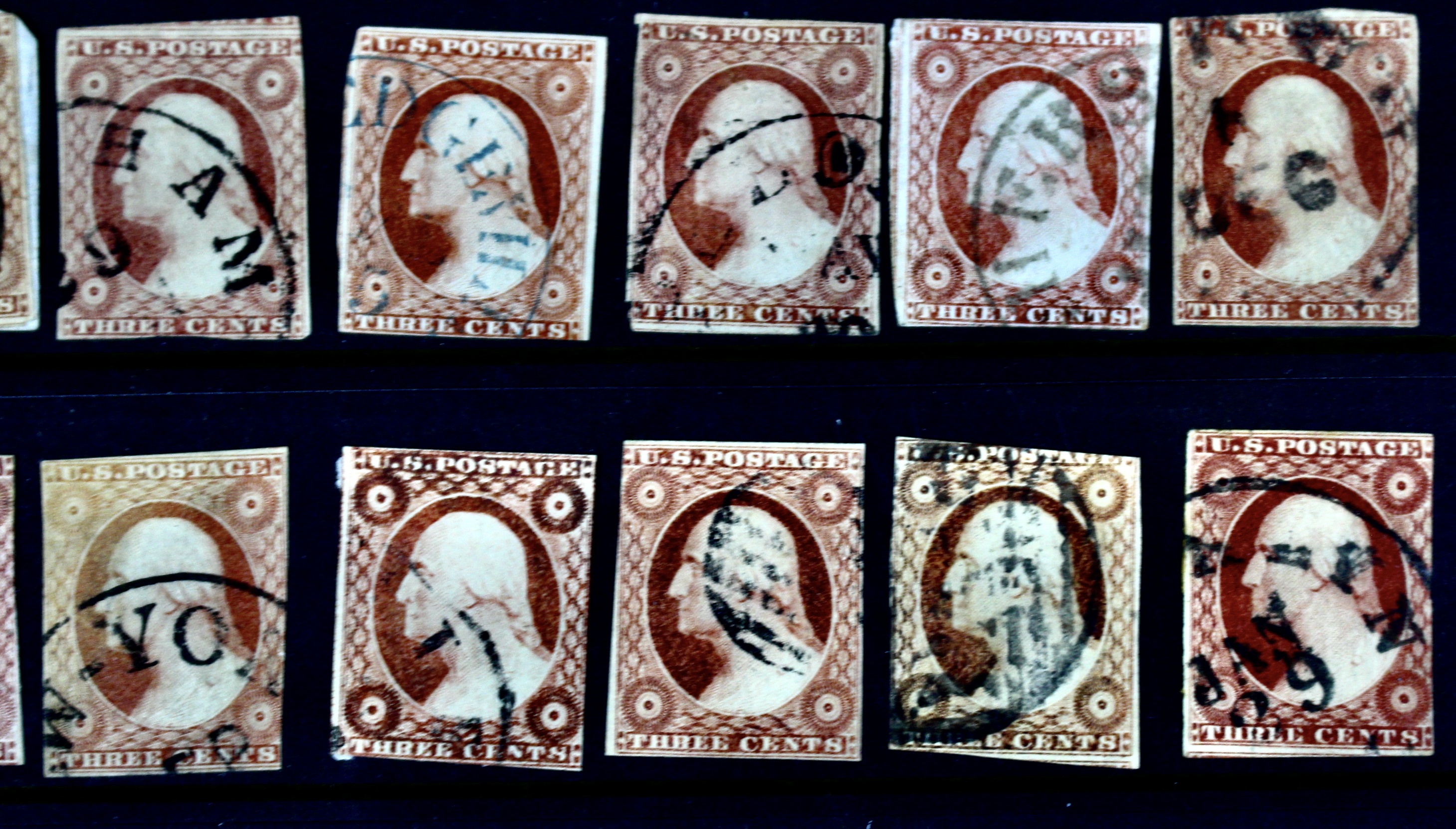 Forty-Eight Imperforate Early U.S. Postage Stamps, Scott 11