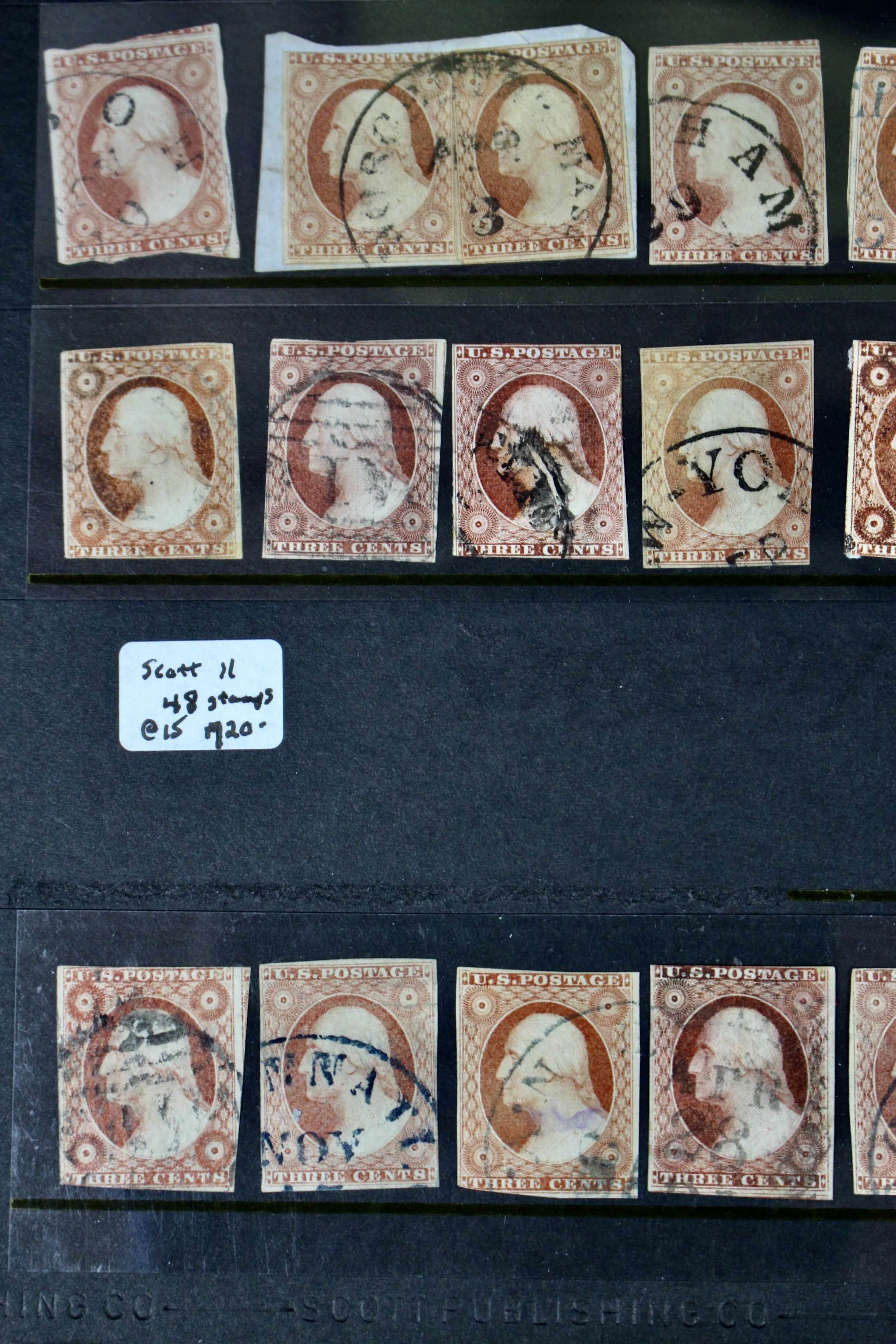 Forty-Eight Imperforate Early U.S. Postage Stamps, Scott 11