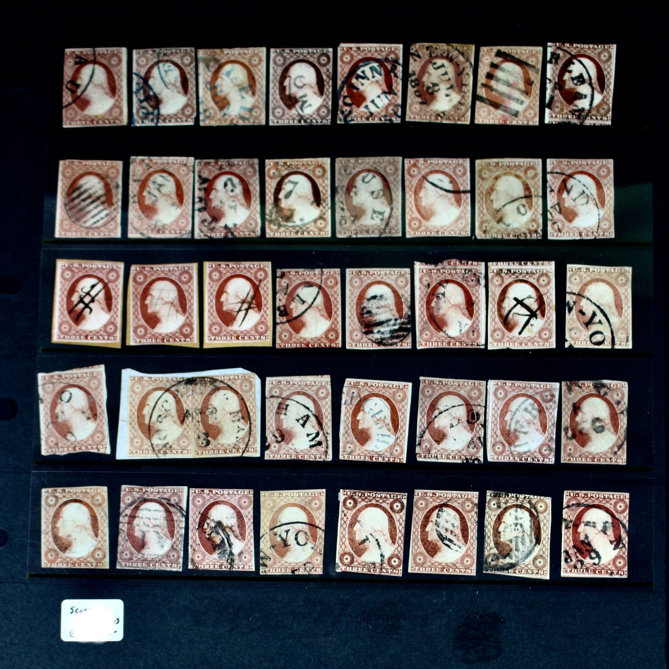 Forty-Eight Imperforate Early U.S. Postage Stamps, Scott 11