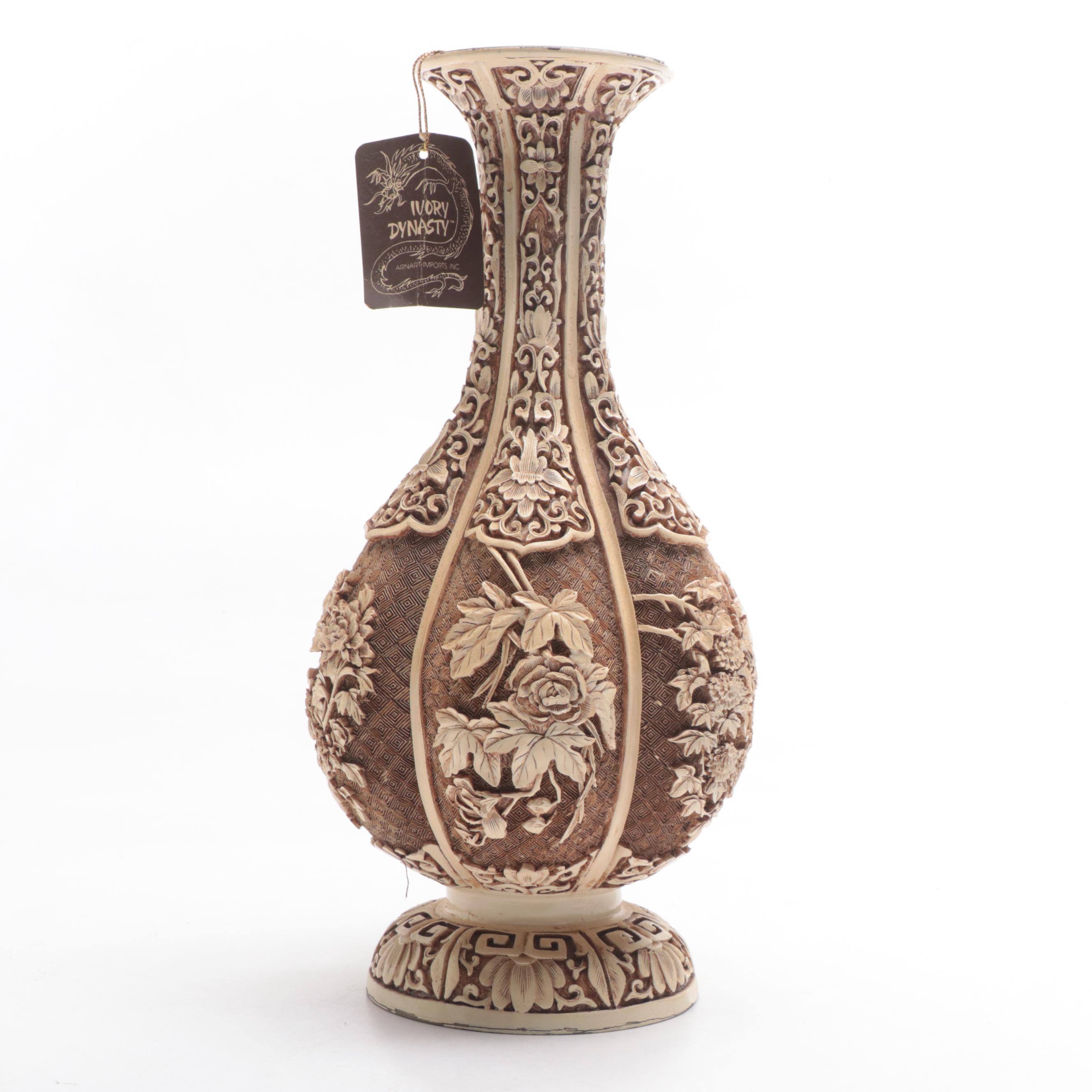 Ivory Dynasty Carved Resin Vase and Other Decor