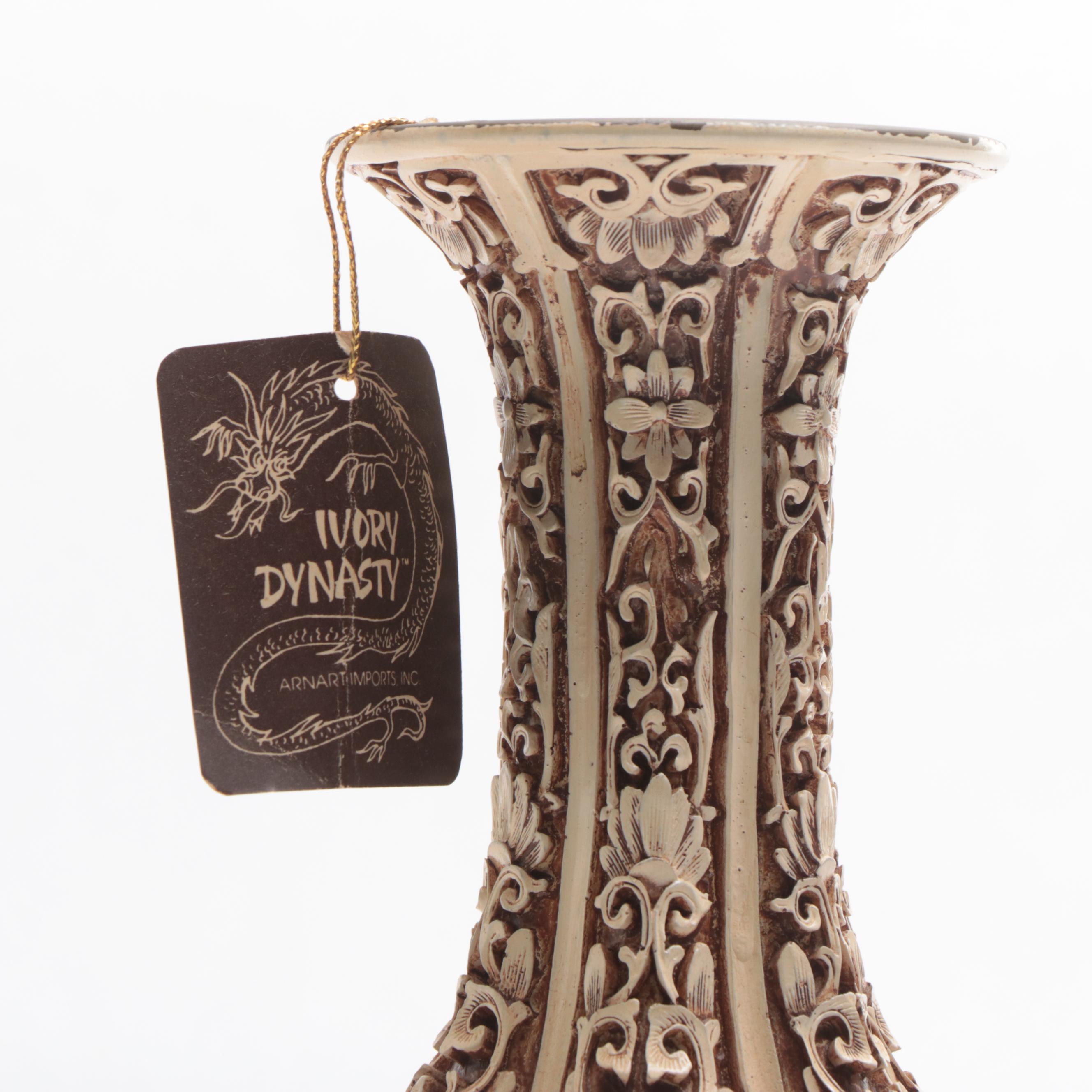Ivory Dynasty Carved Resin Vase and Other Decor