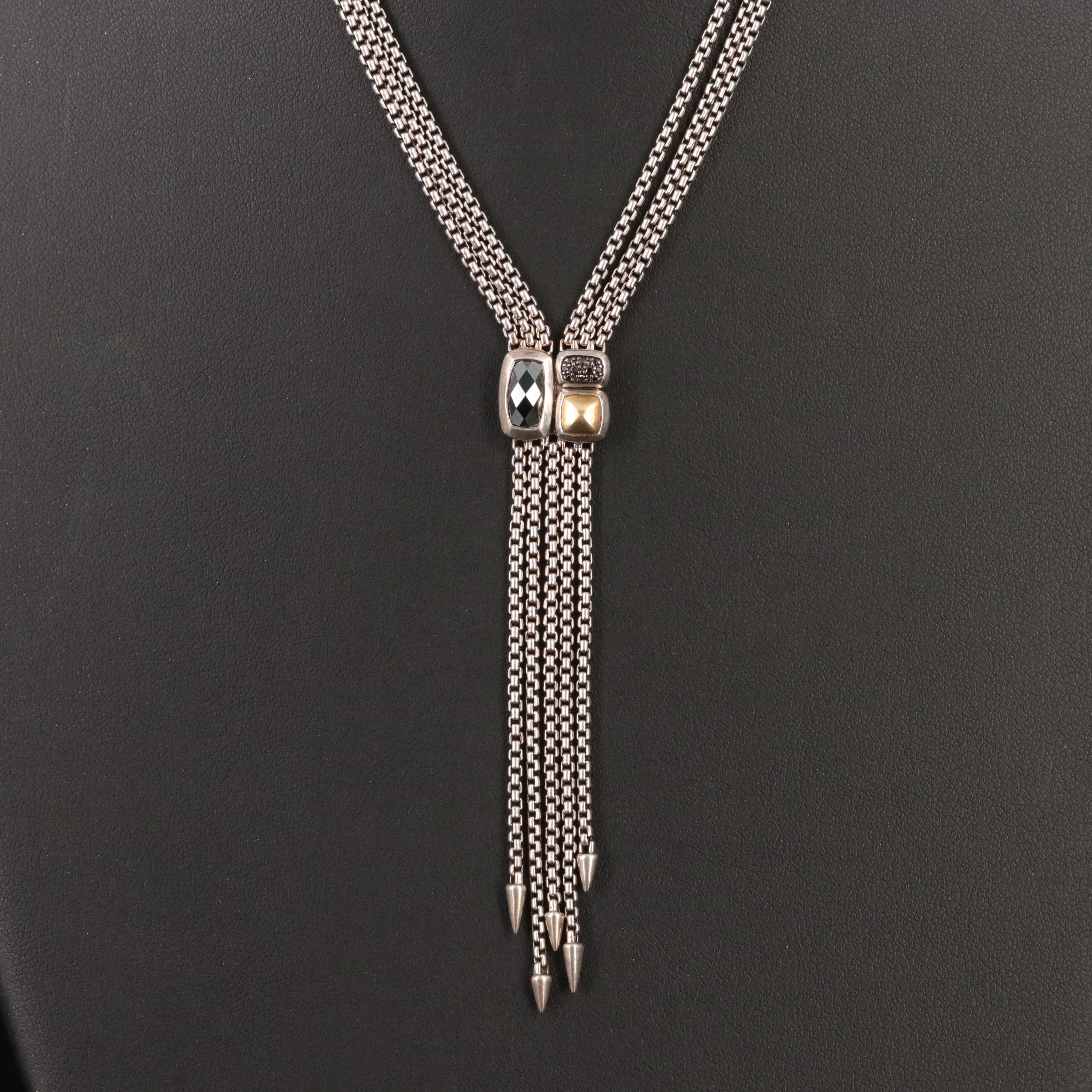 David Yurman Confetti Sterling Hematite and Black Diamond Lariat Necklace