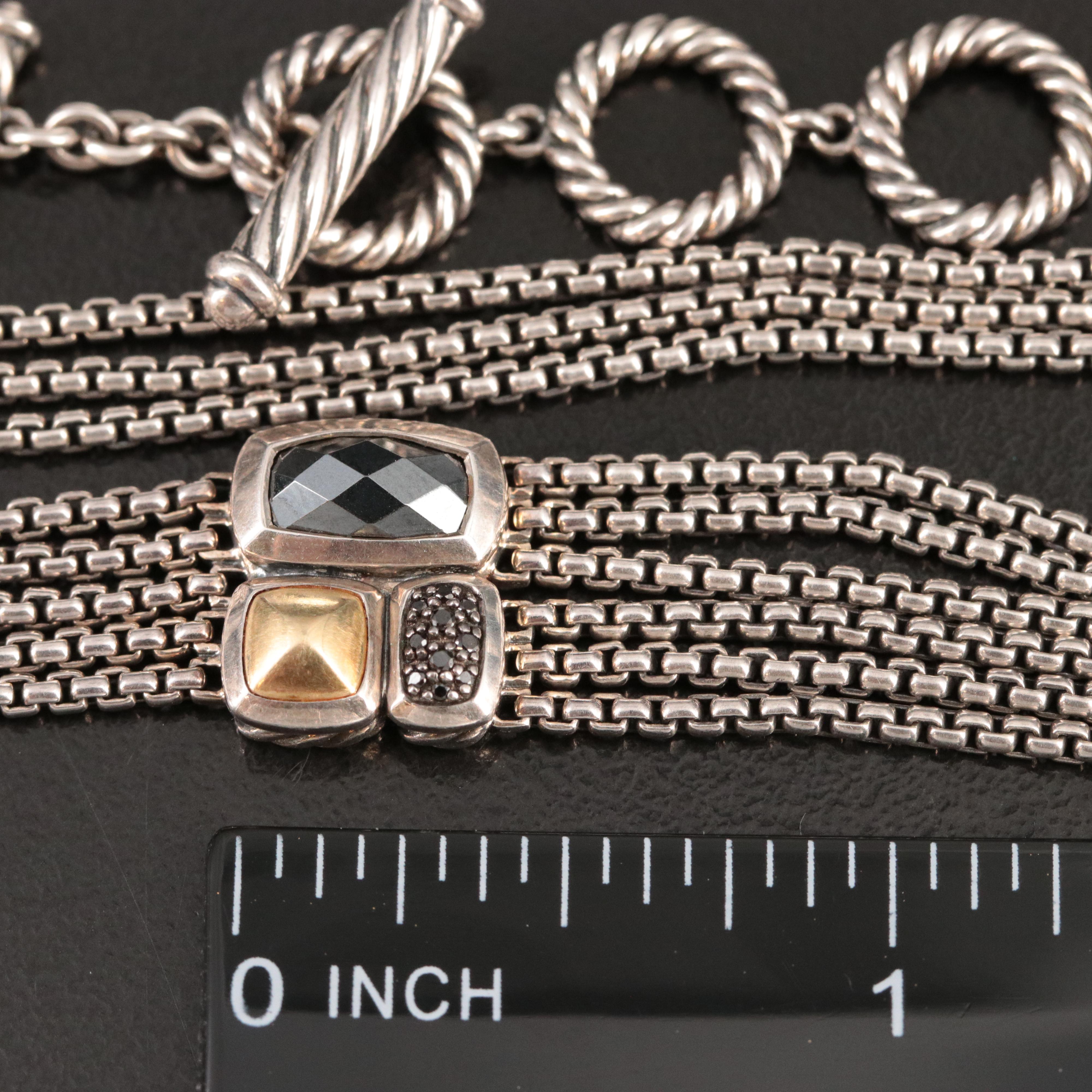 David Yurman Confetti Sterling Hematite and Black Diamond Lariat Necklace