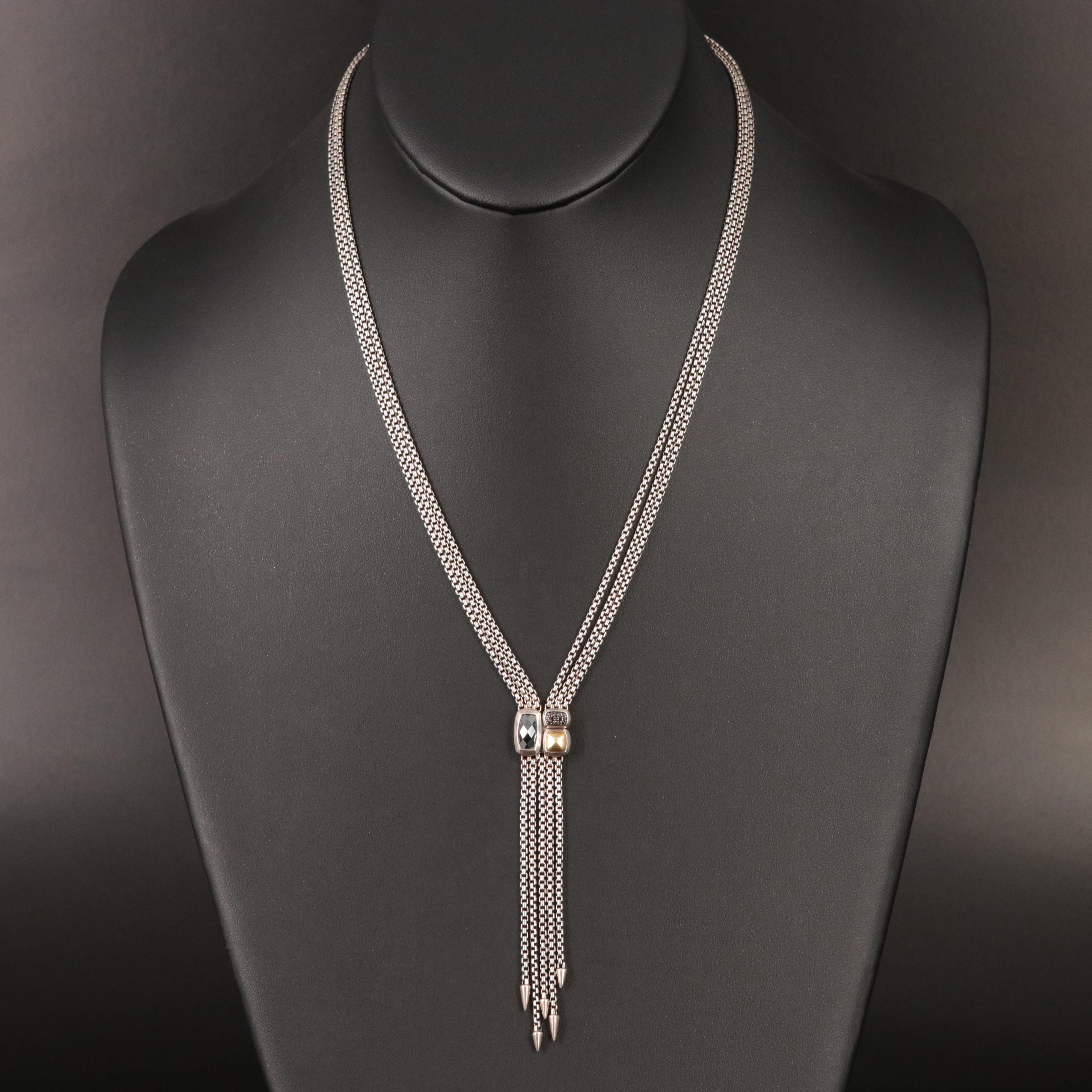 David Yurman Confetti Sterling Hematite and Black Diamond Lariat Necklace