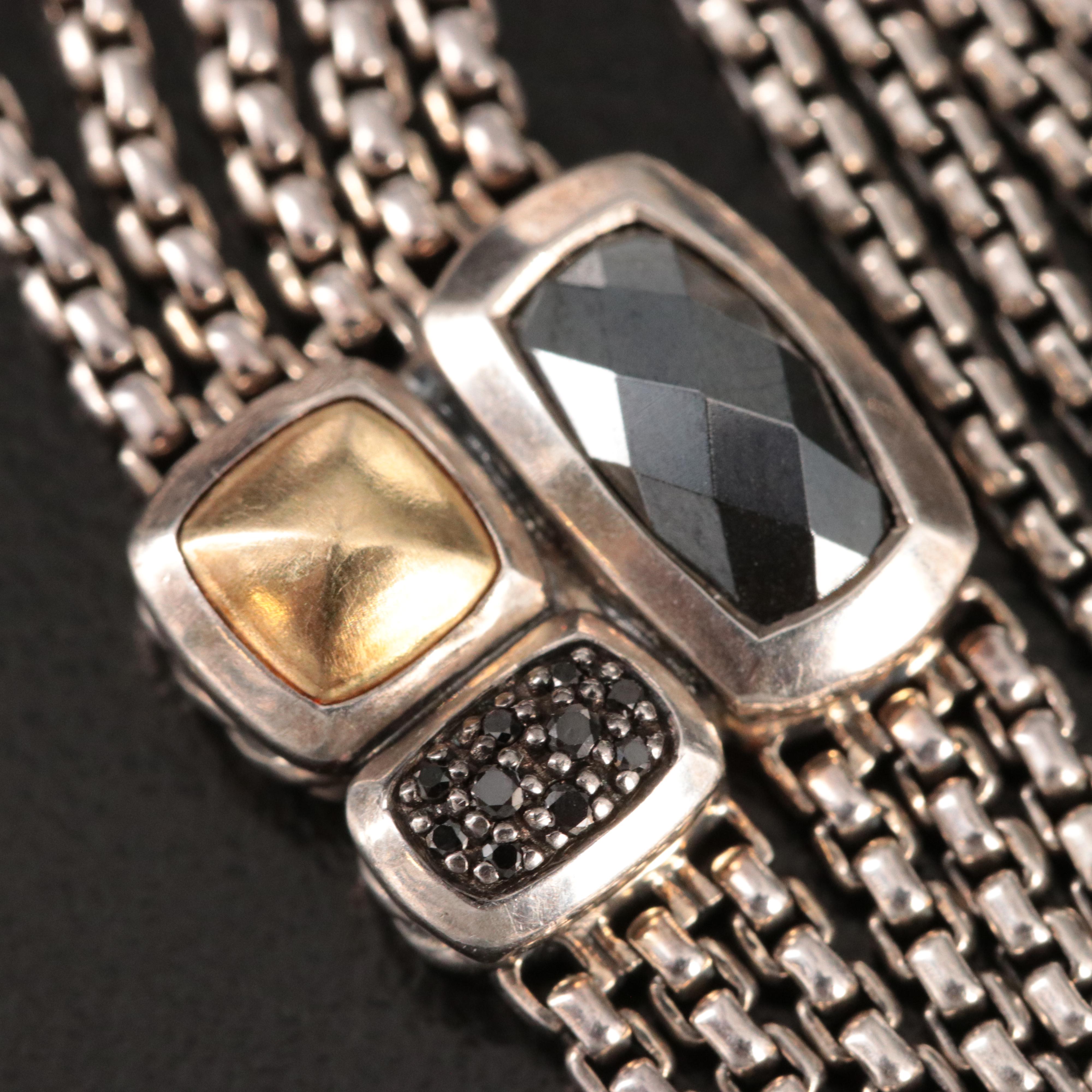 David Yurman Confetti Sterling Hematite and Black Diamond Lariat Necklace