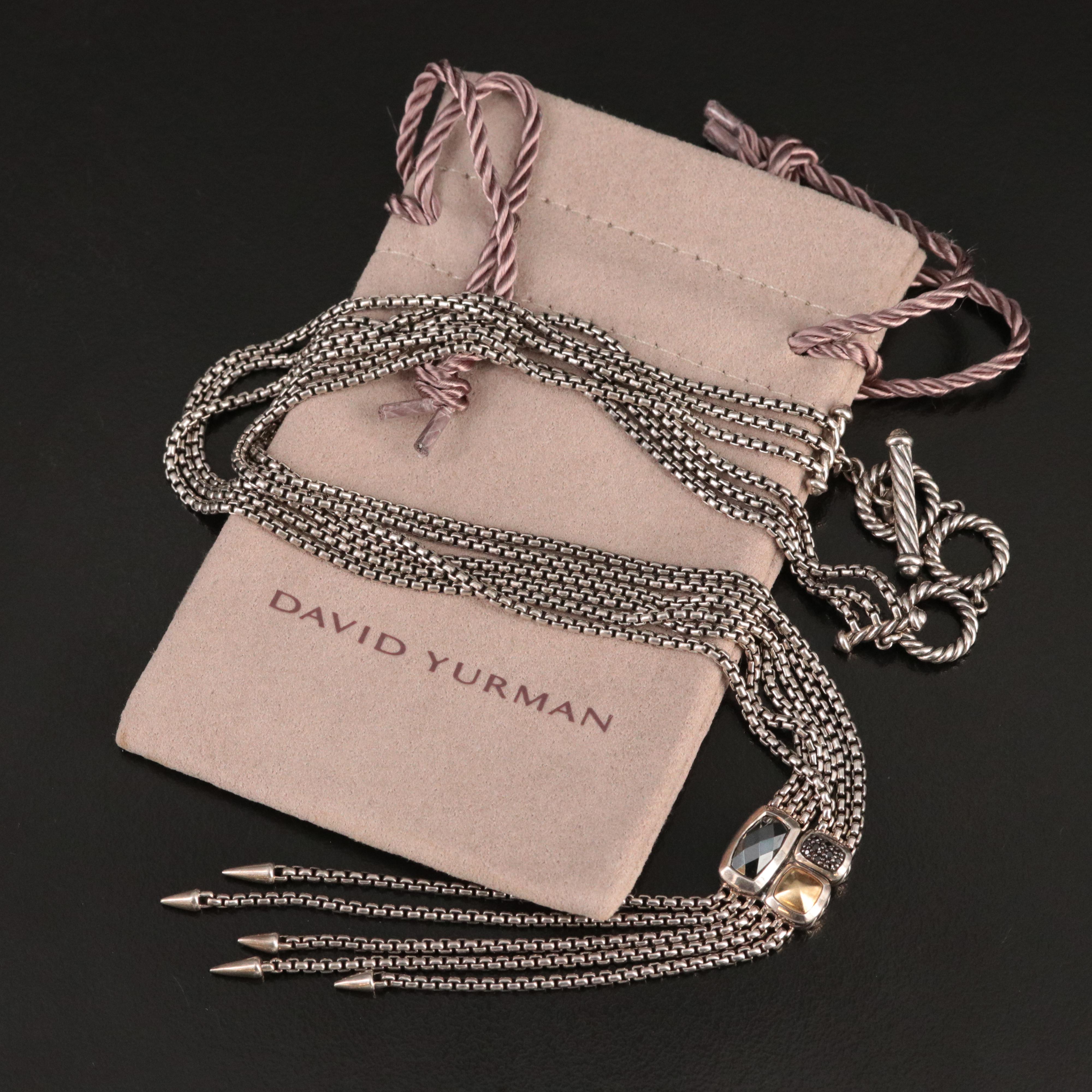 David Yurman Confetti Sterling Hematite and Black Diamond Lariat Necklace