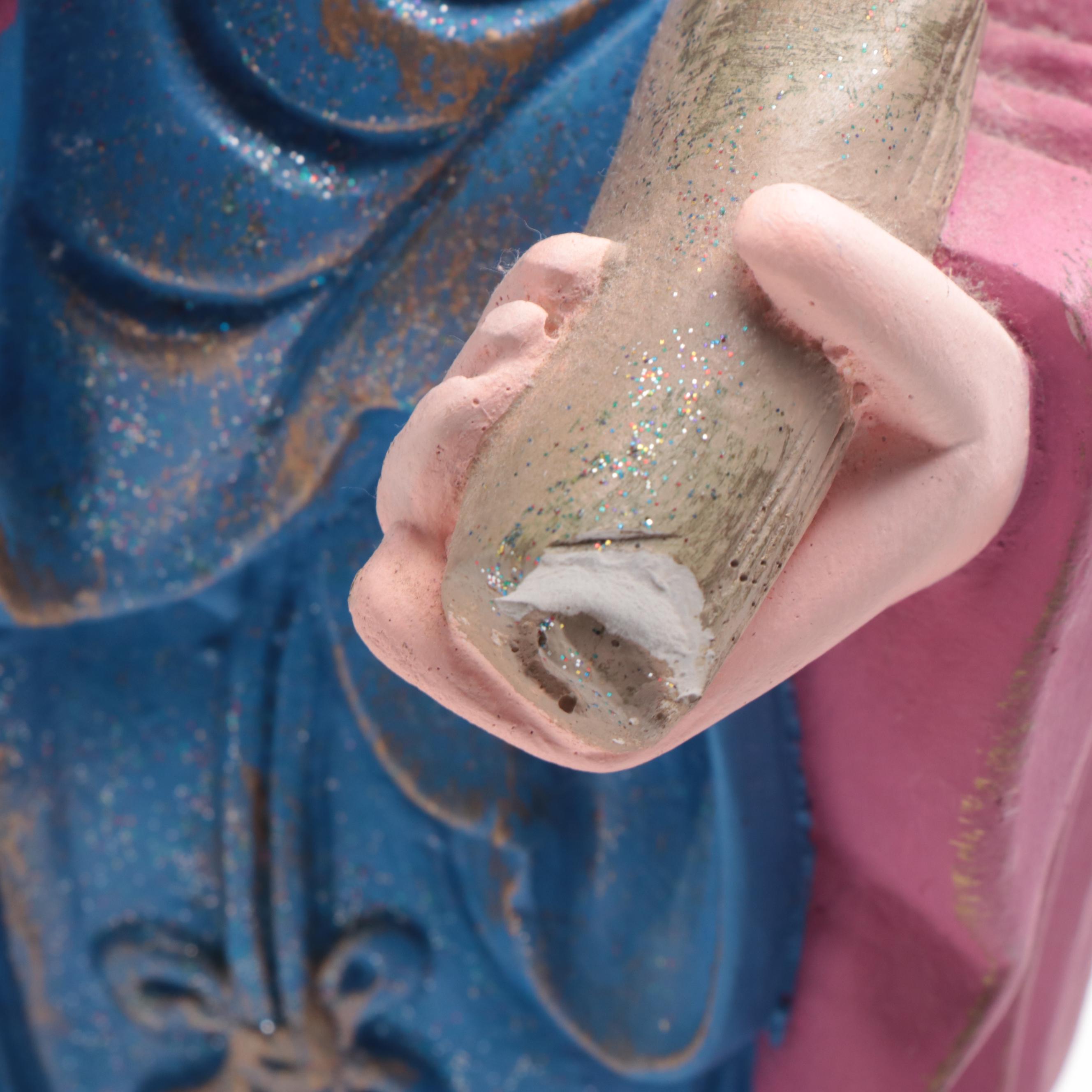 Chinese Painted Plaster Guan Yin with Other Figurine and Accessories