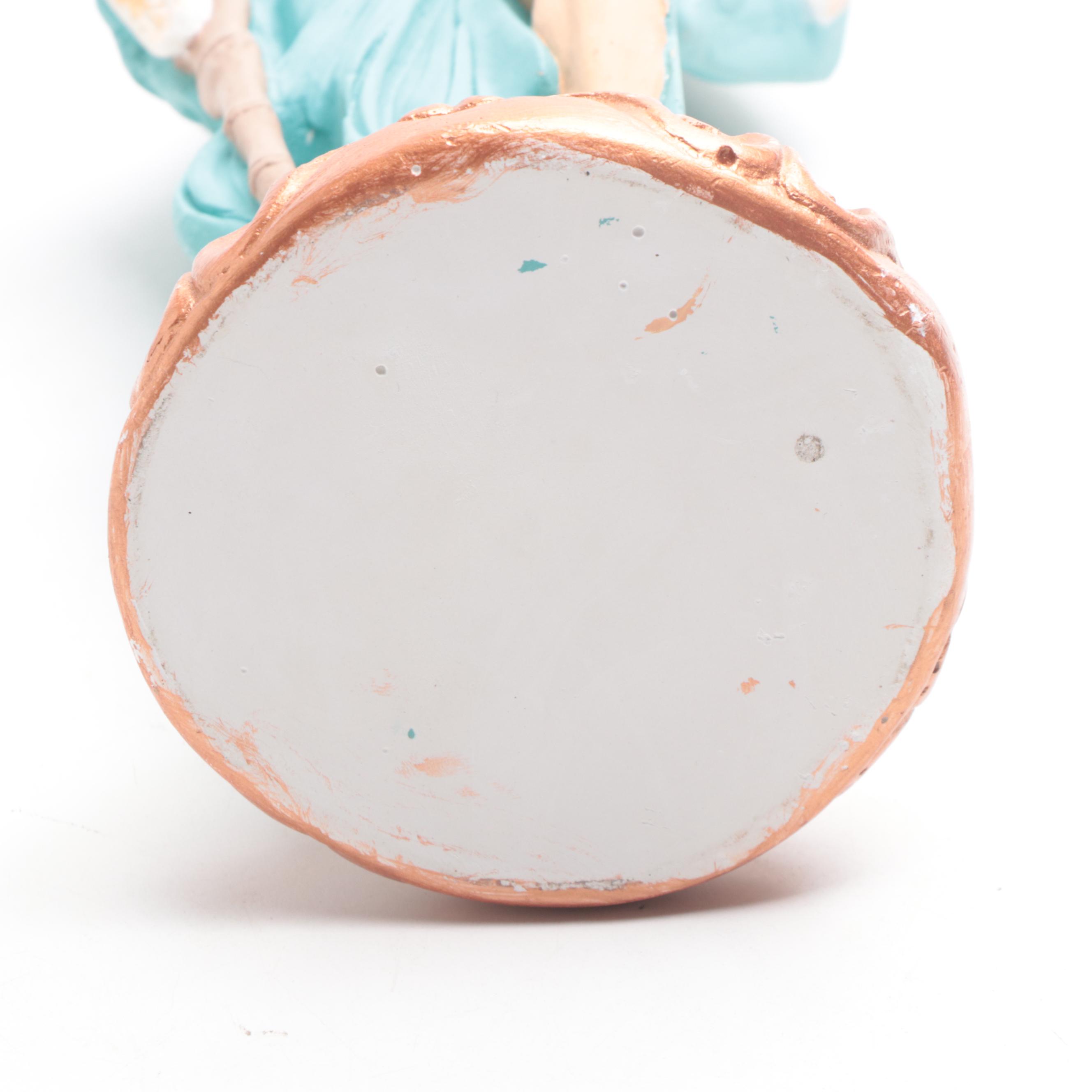 Chinese Painted Plaster Guan Yin with Other Figurine and Accessories