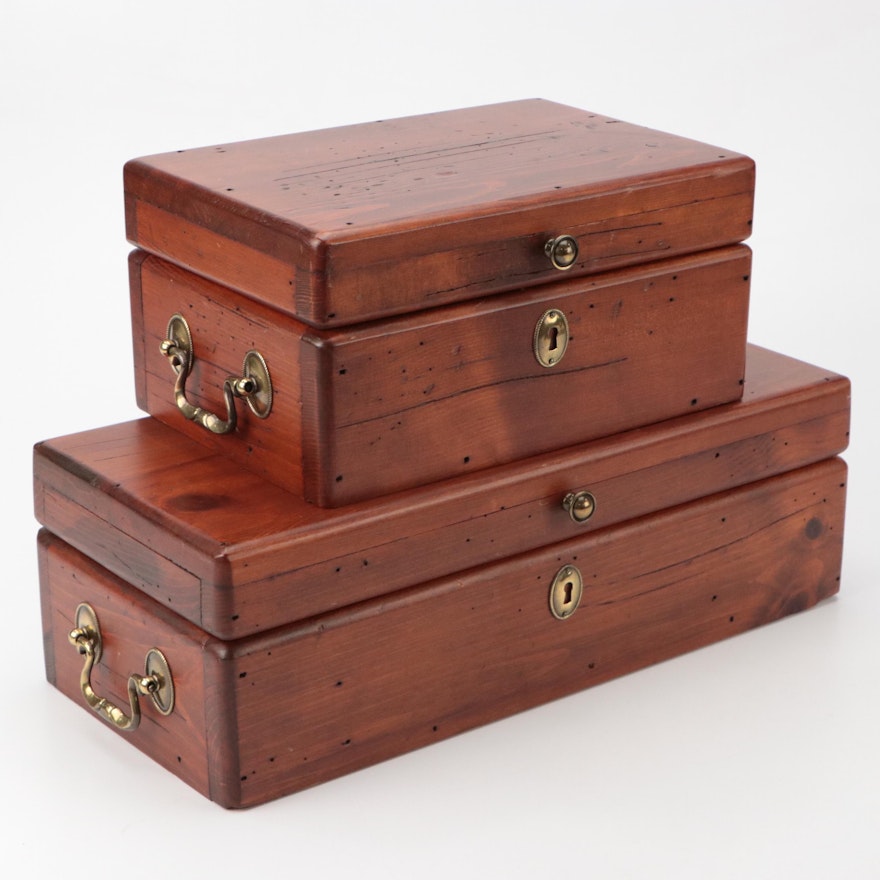 Pair of Campaign Style Wooden Document Boxes