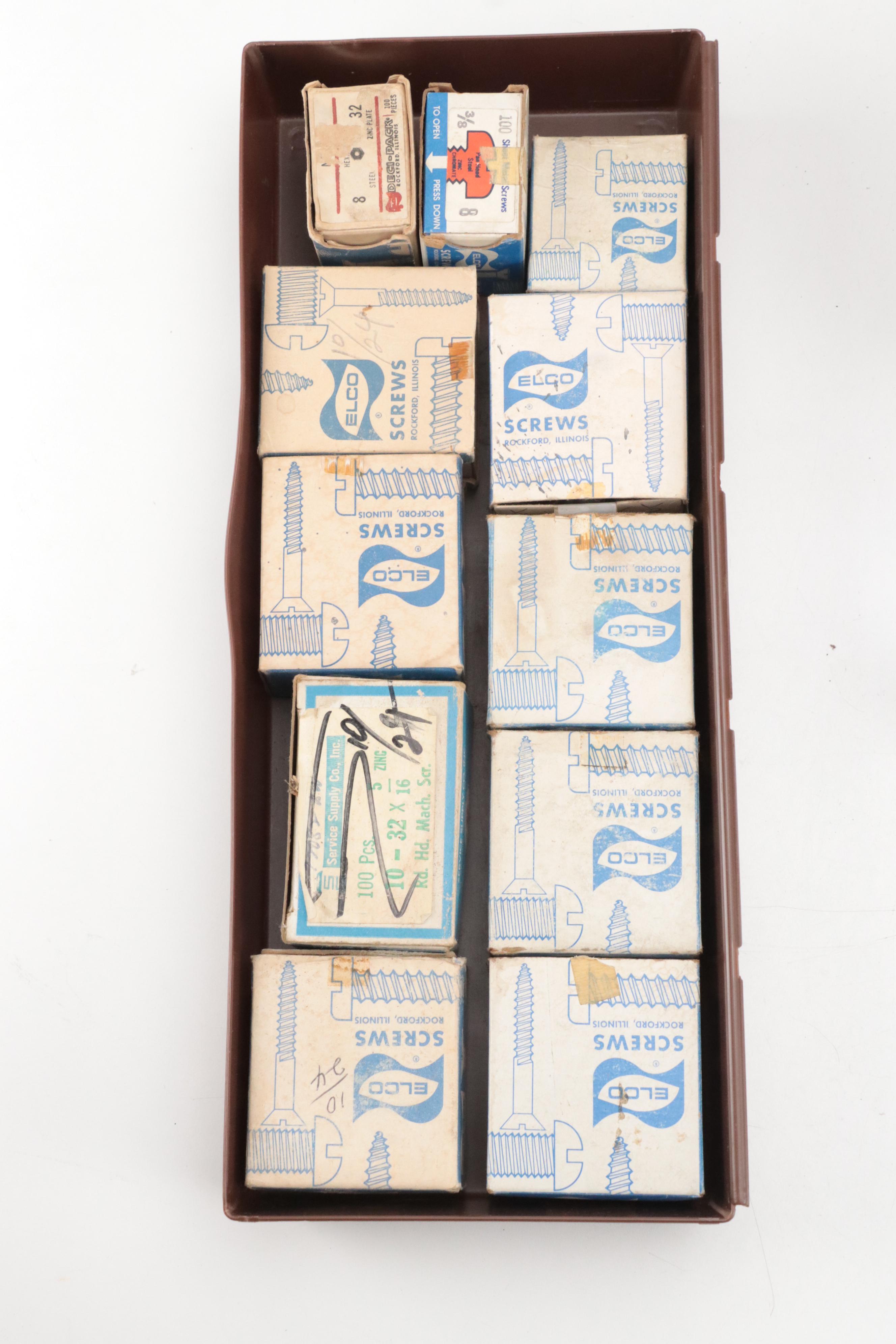 Wooden Tool Box, Screw Drivers, American Flag Décor and Assorted Hardware