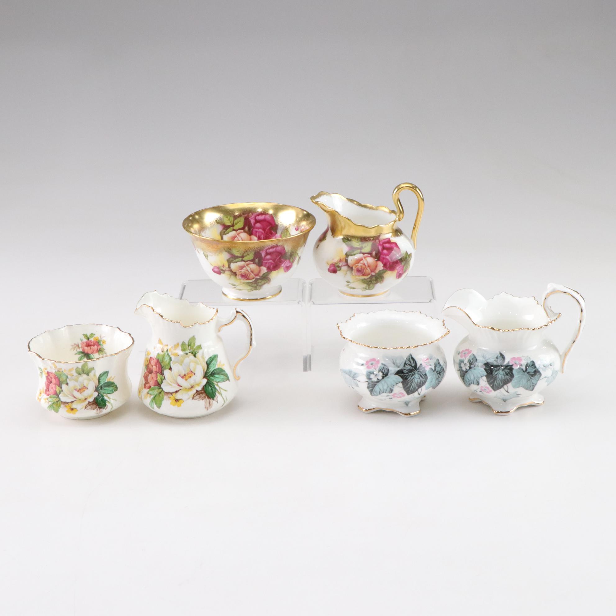 European Bone China Creamer and Sugar Sets Featuring Royal Chelsea "Golden Rose"
