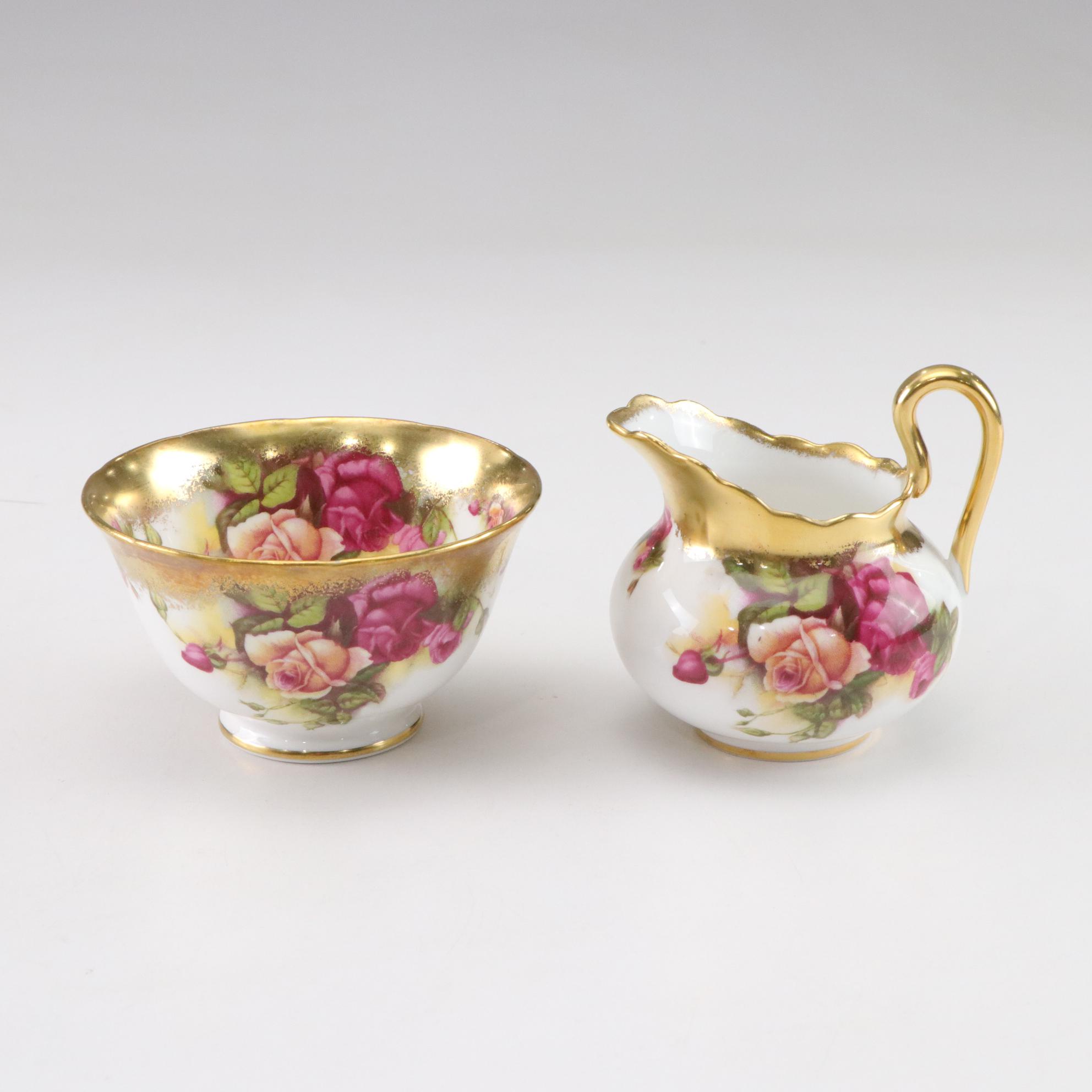 European Bone China Creamer and Sugar Sets Featuring Royal Chelsea "Golden Rose"