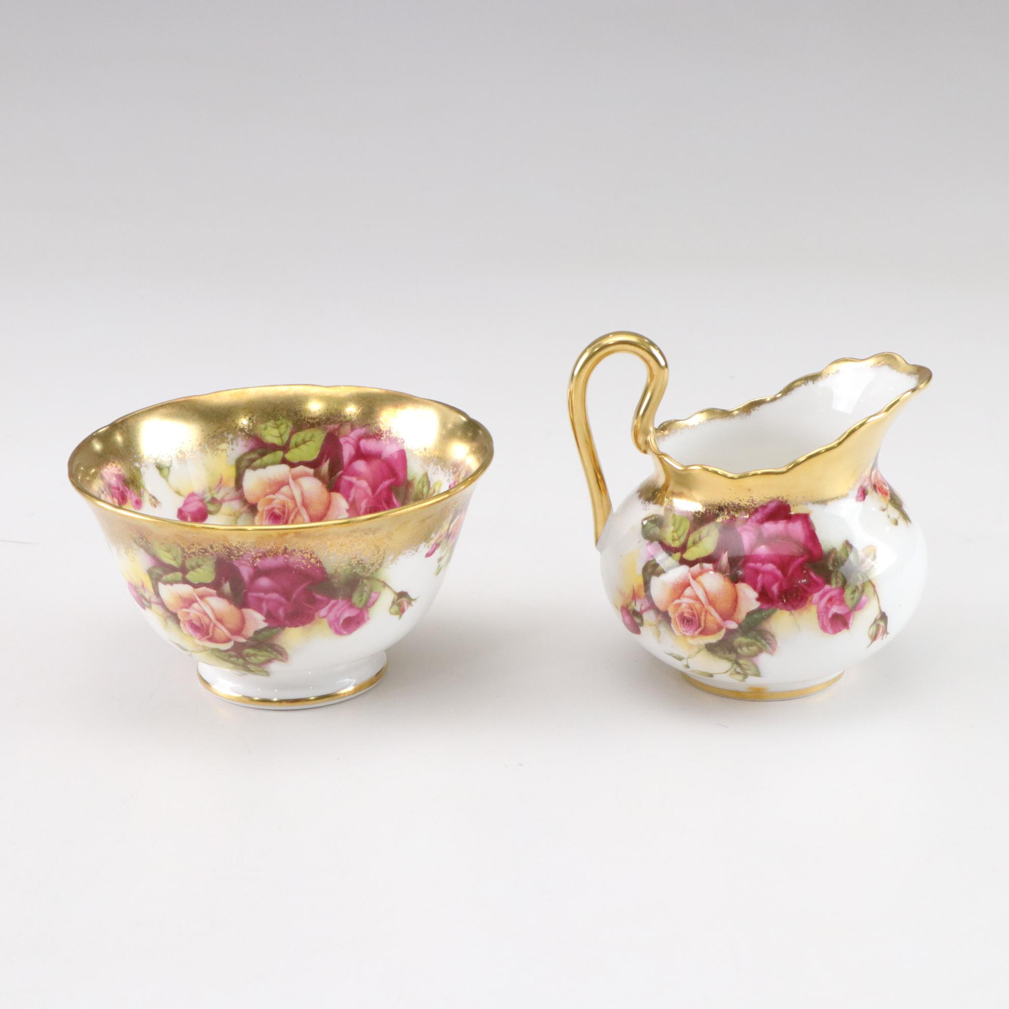European Bone China Creamer and Sugar Sets Featuring Royal Chelsea "Golden Rose"