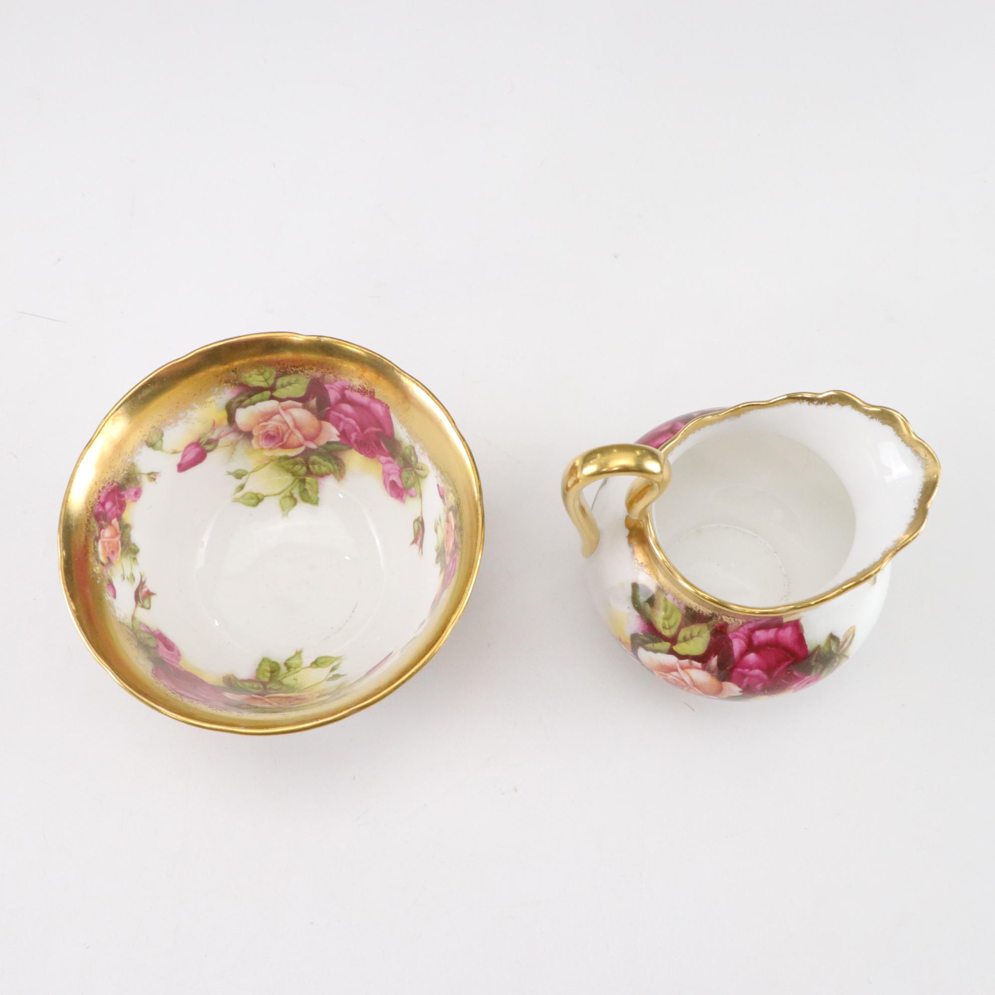 European Bone China Creamer and Sugar Sets Featuring Royal Chelsea "Golden Rose"
