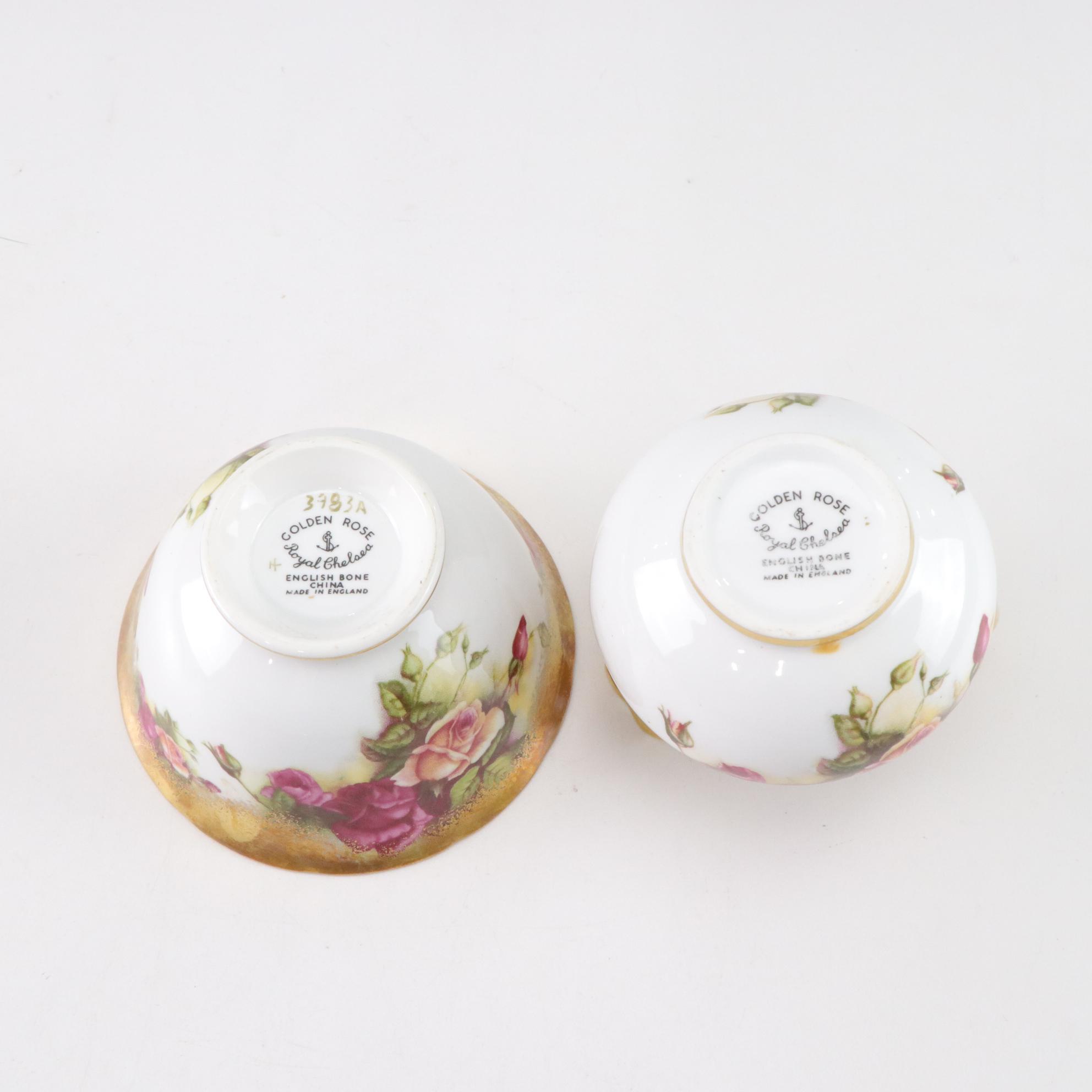 European Bone China Creamer and Sugar Sets Featuring Royal Chelsea "Golden Rose"