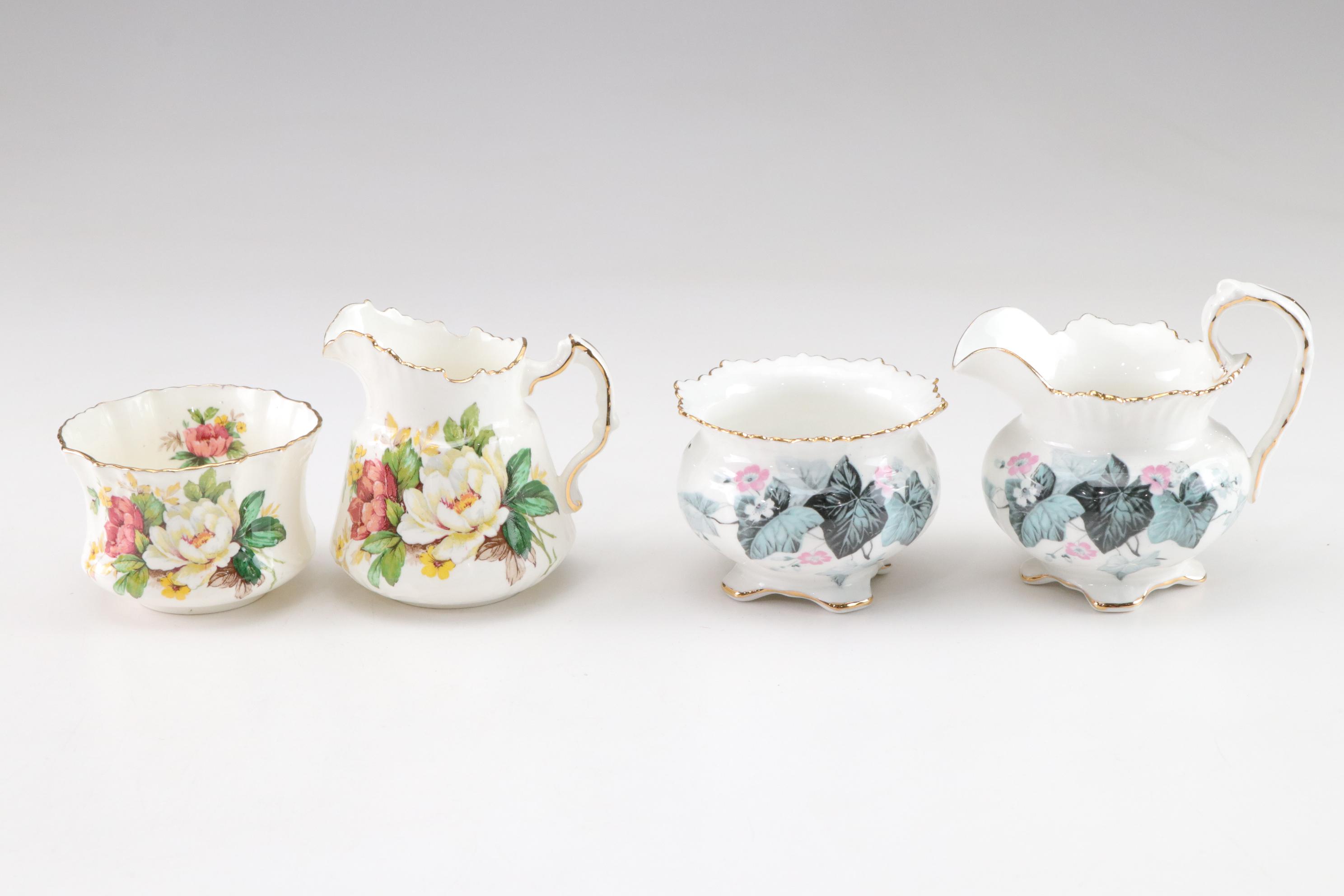 European Bone China Creamer and Sugar Sets Featuring Royal Chelsea "Golden Rose"