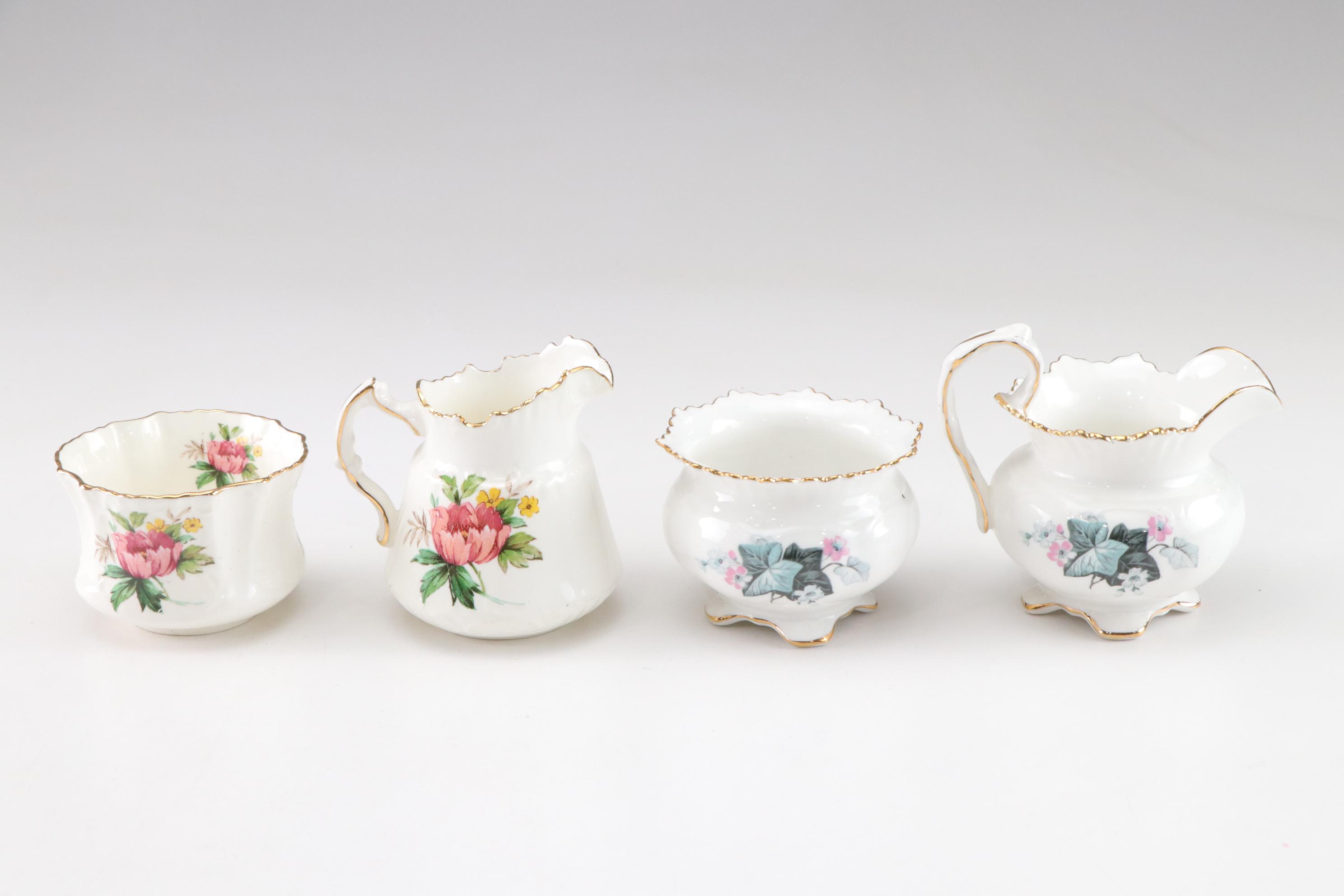 European Bone China Creamer and Sugar Sets Featuring Royal Chelsea "Golden Rose"