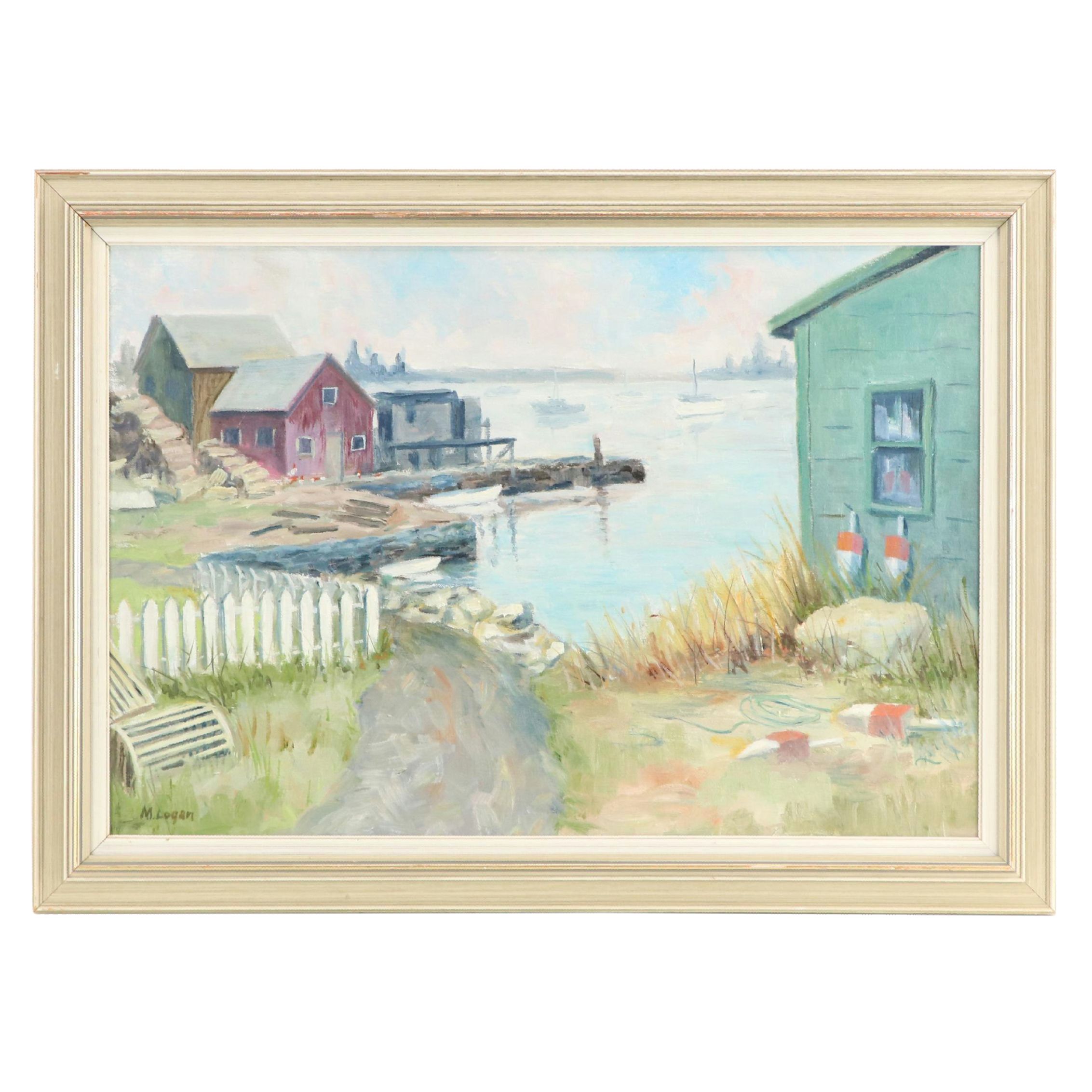 M. Logan Coastal Landscape Oil Painting of Harbor Scene