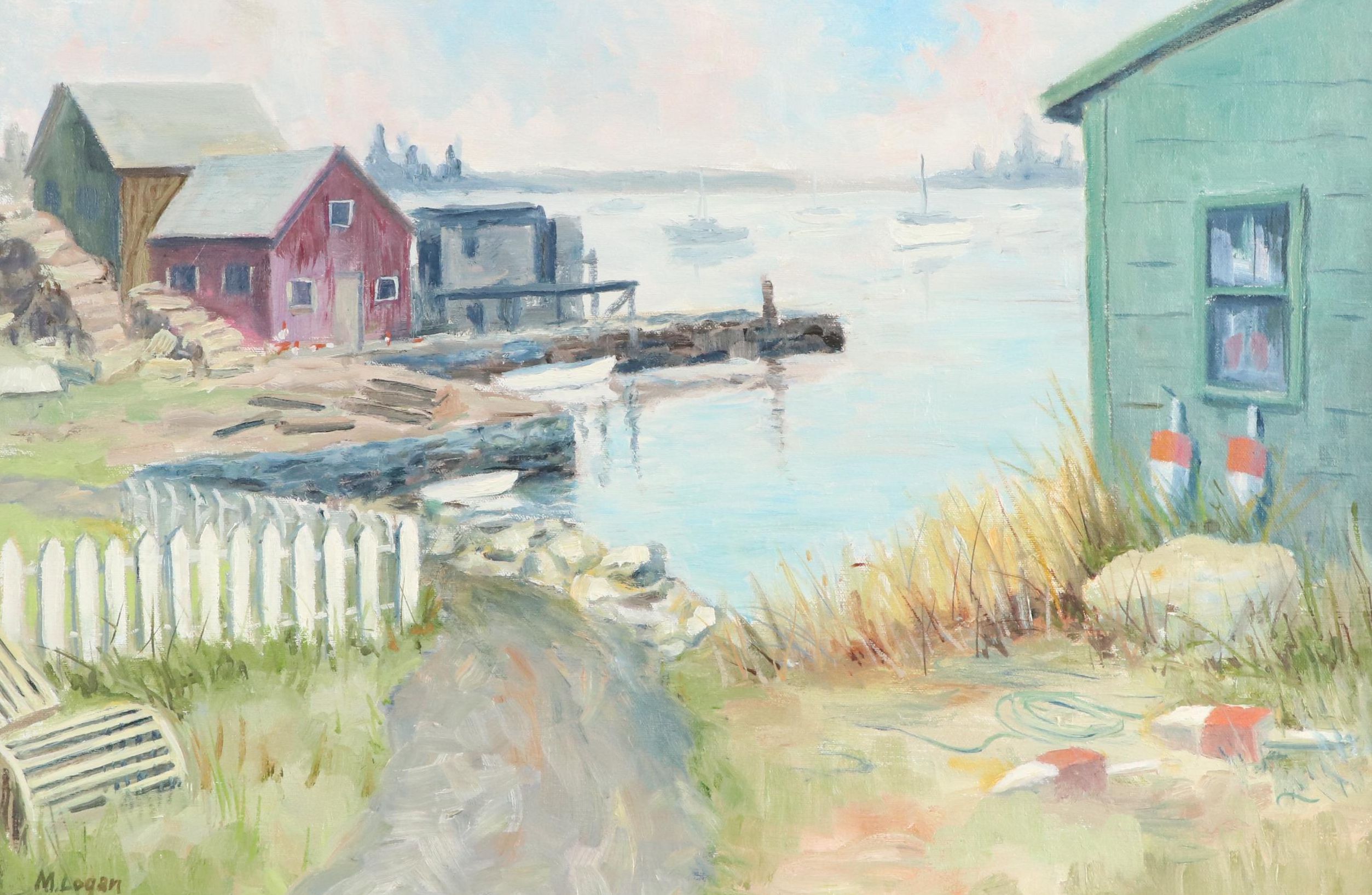 M. Logan Coastal Landscape Oil Painting of Harbor Scene