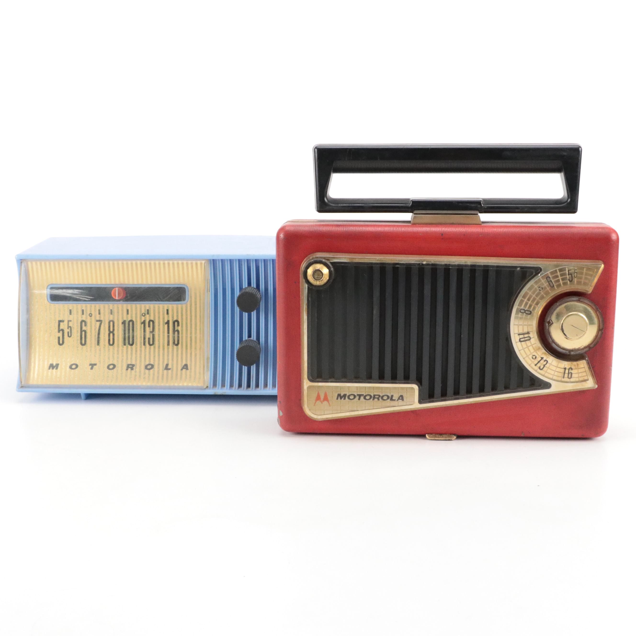Mid-Century Motorola Red and Retro Blue Tabletop Radios