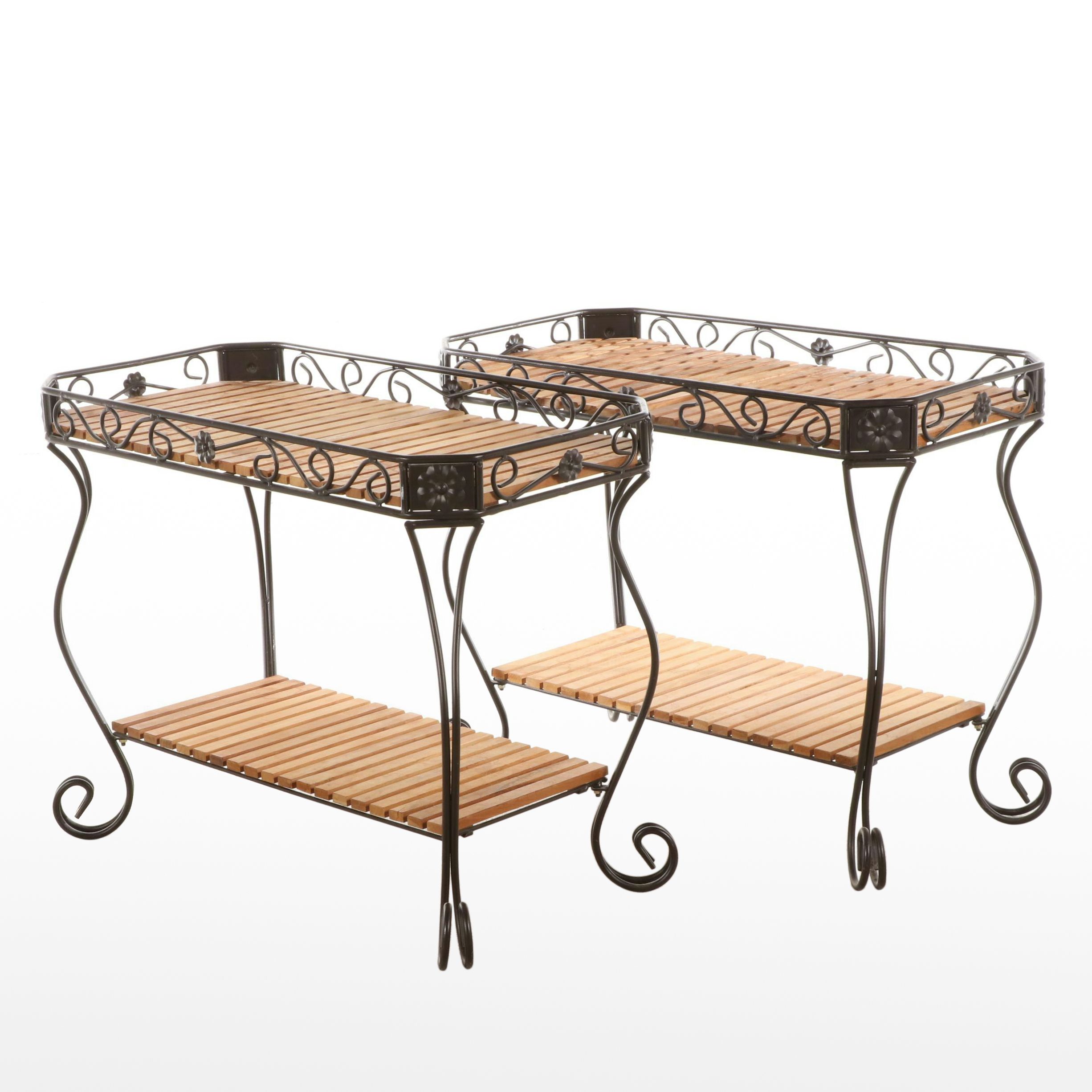 Pair of Wrought Iron Two-Tier Side Tables