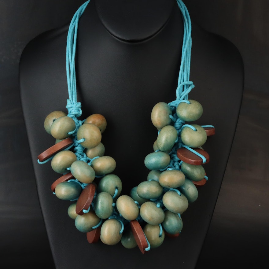 Wood Woven Bead Necklace