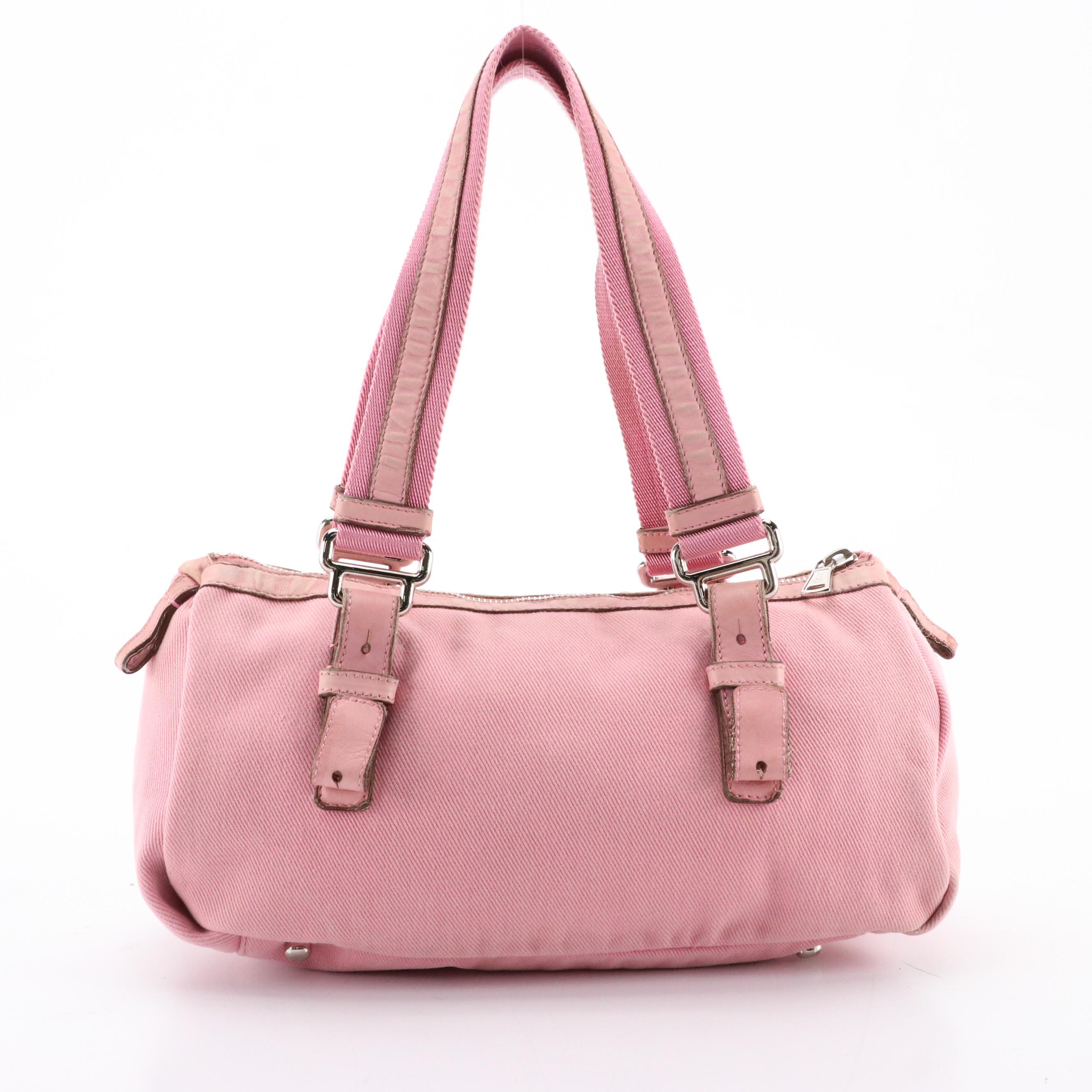 YSL Logo Pink Twill and Leather Kahala Boston Bag