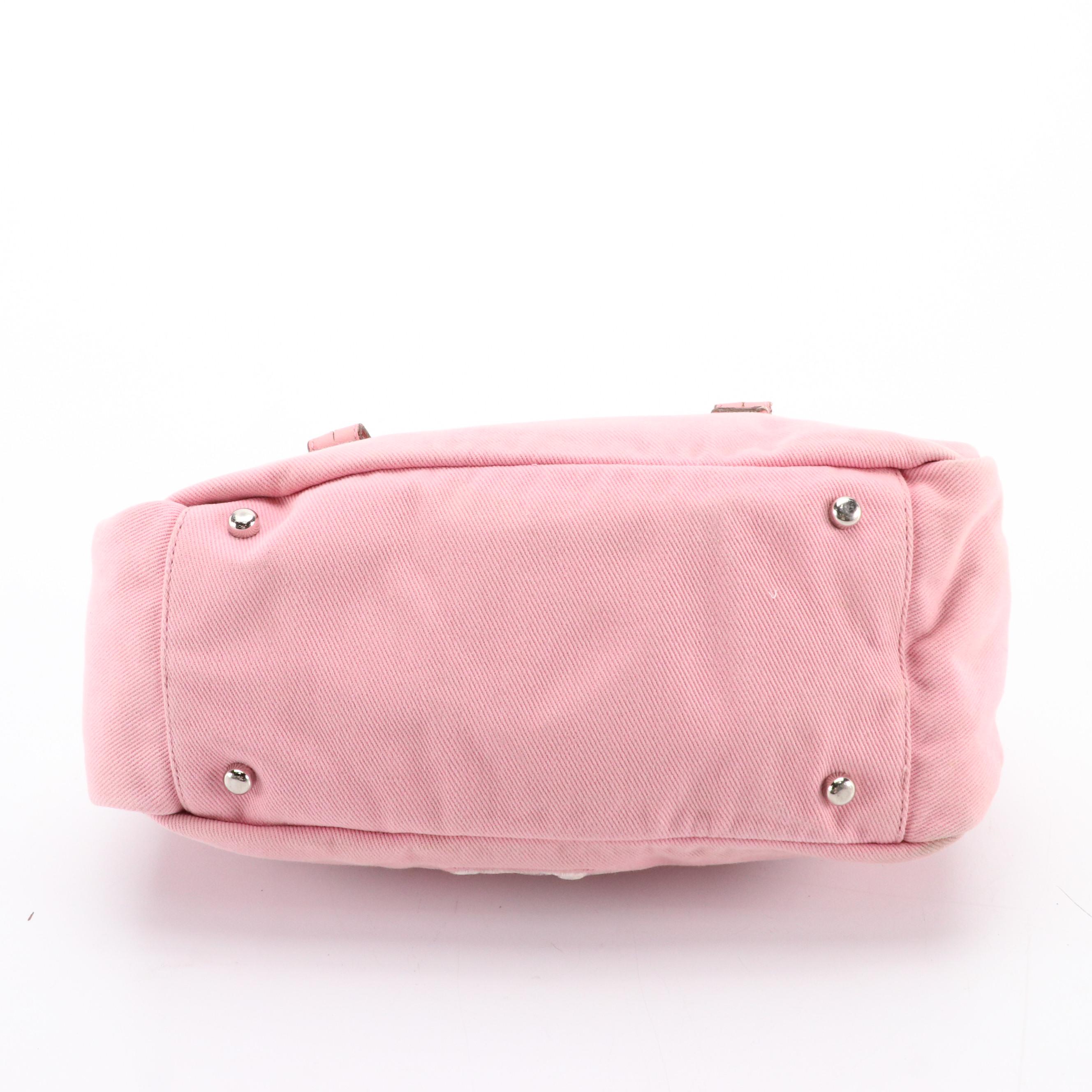 YSL Logo Pink Twill and Leather Kahala Boston Bag