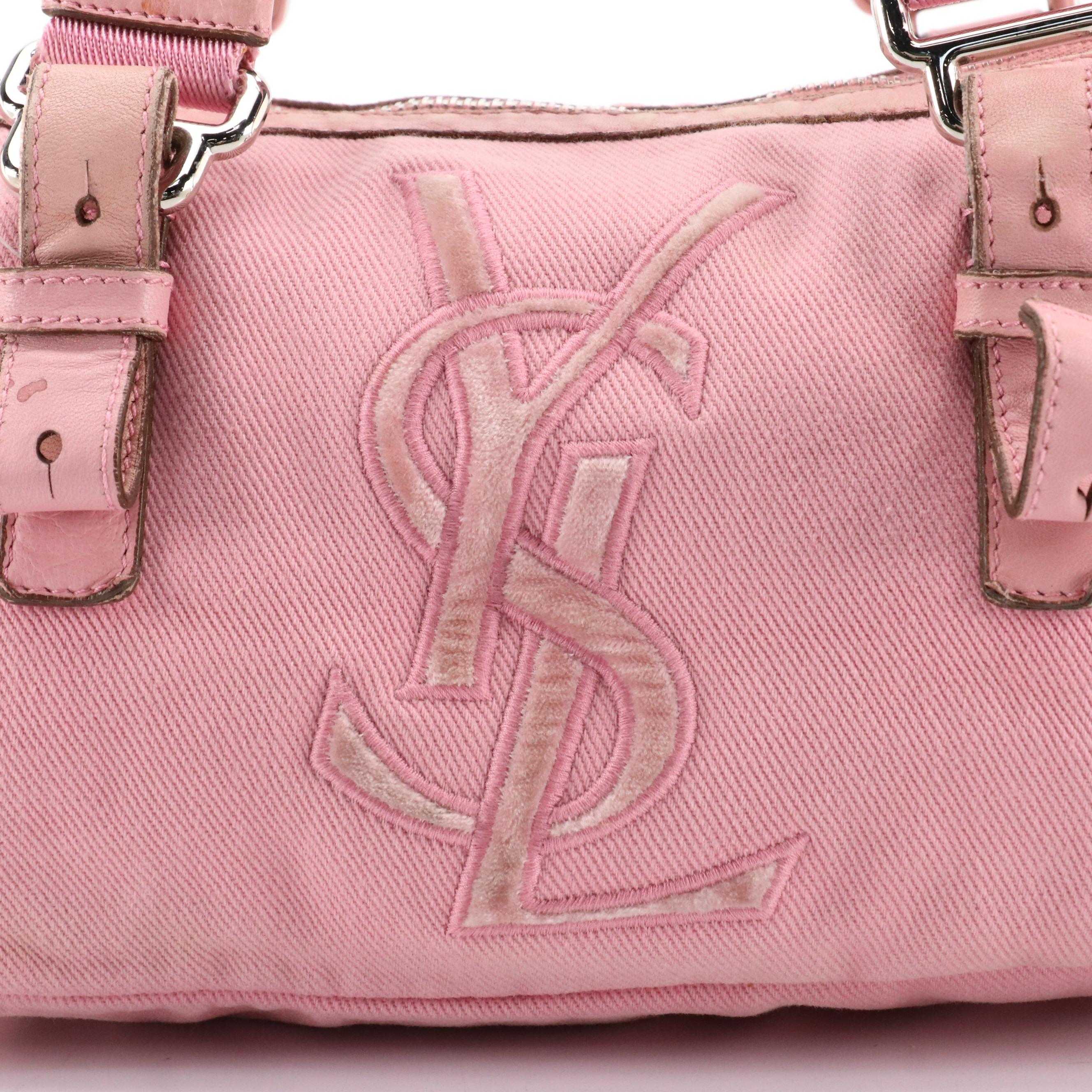 YSL Logo Pink Twill and Leather Kahala Boston Bag