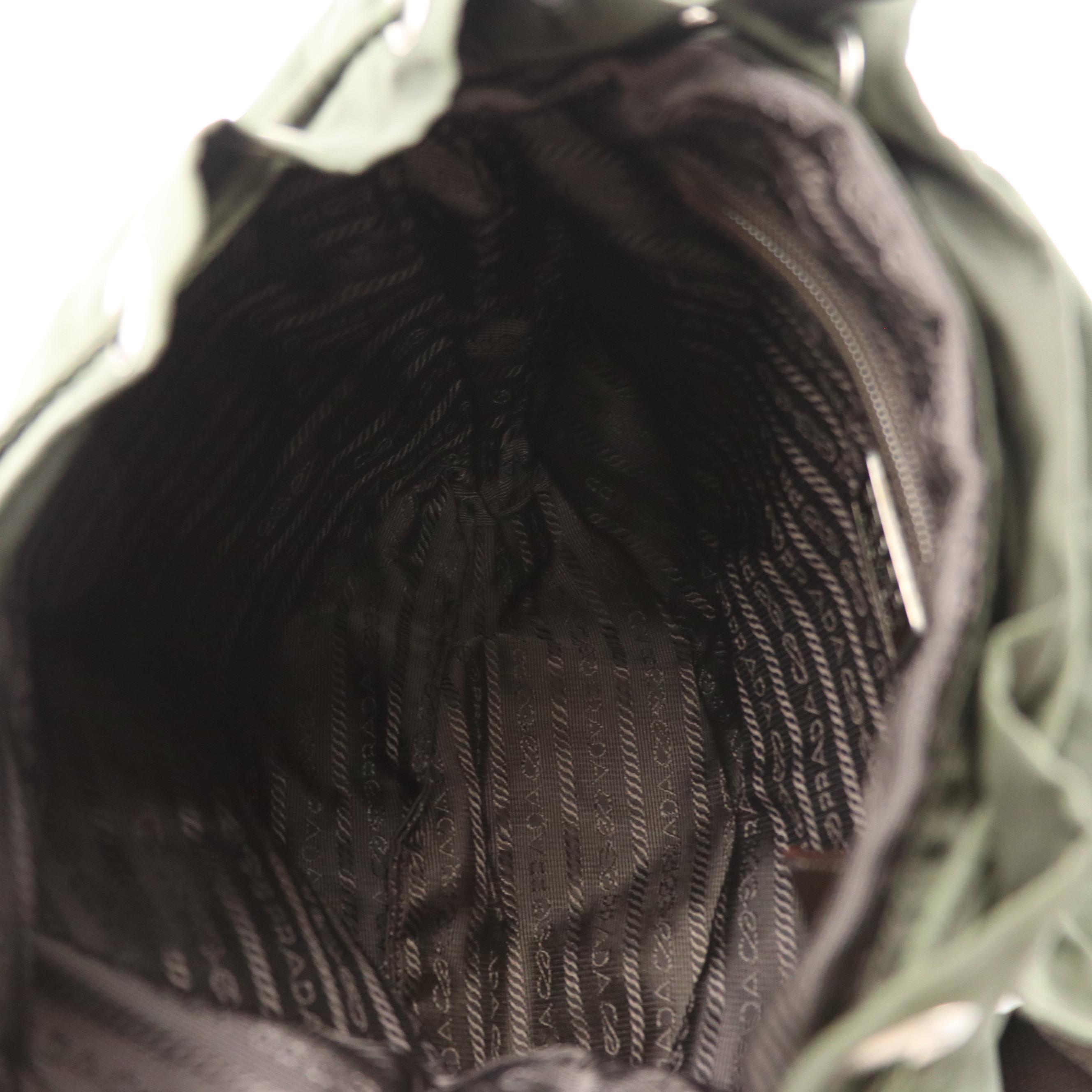 Prada Small Rucksack Backpack in Army Green Nylon and Brown Leather