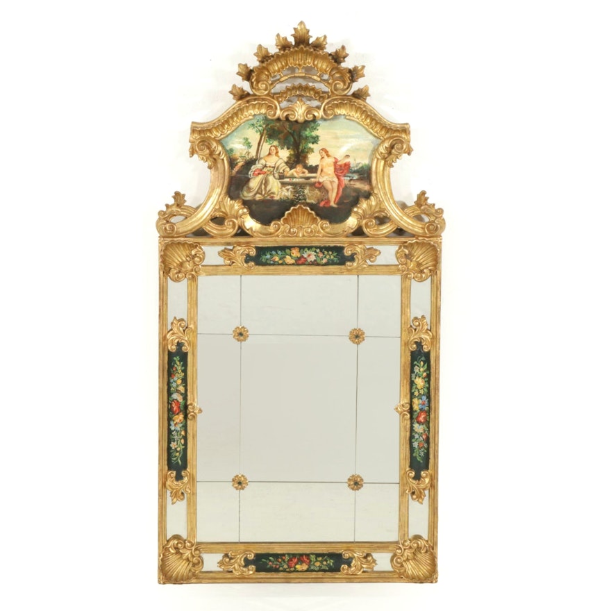 Florentine Rococo Style Giltwood and Paint-Decorated Wall Mirror, Circa 1920
