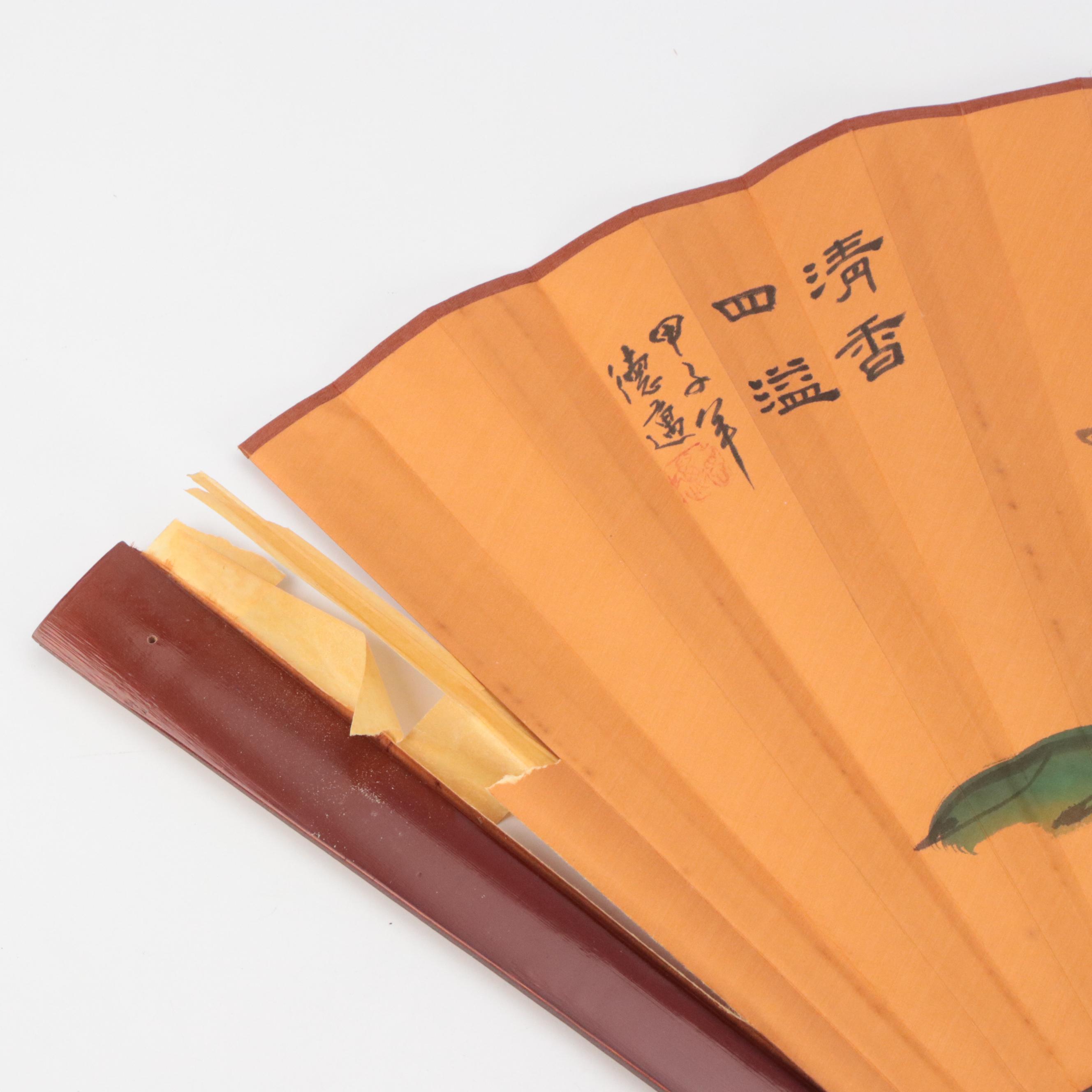 Hand-Painted Paper and Lacquered Bamboo Fans with Asian Rice Paper Parasol