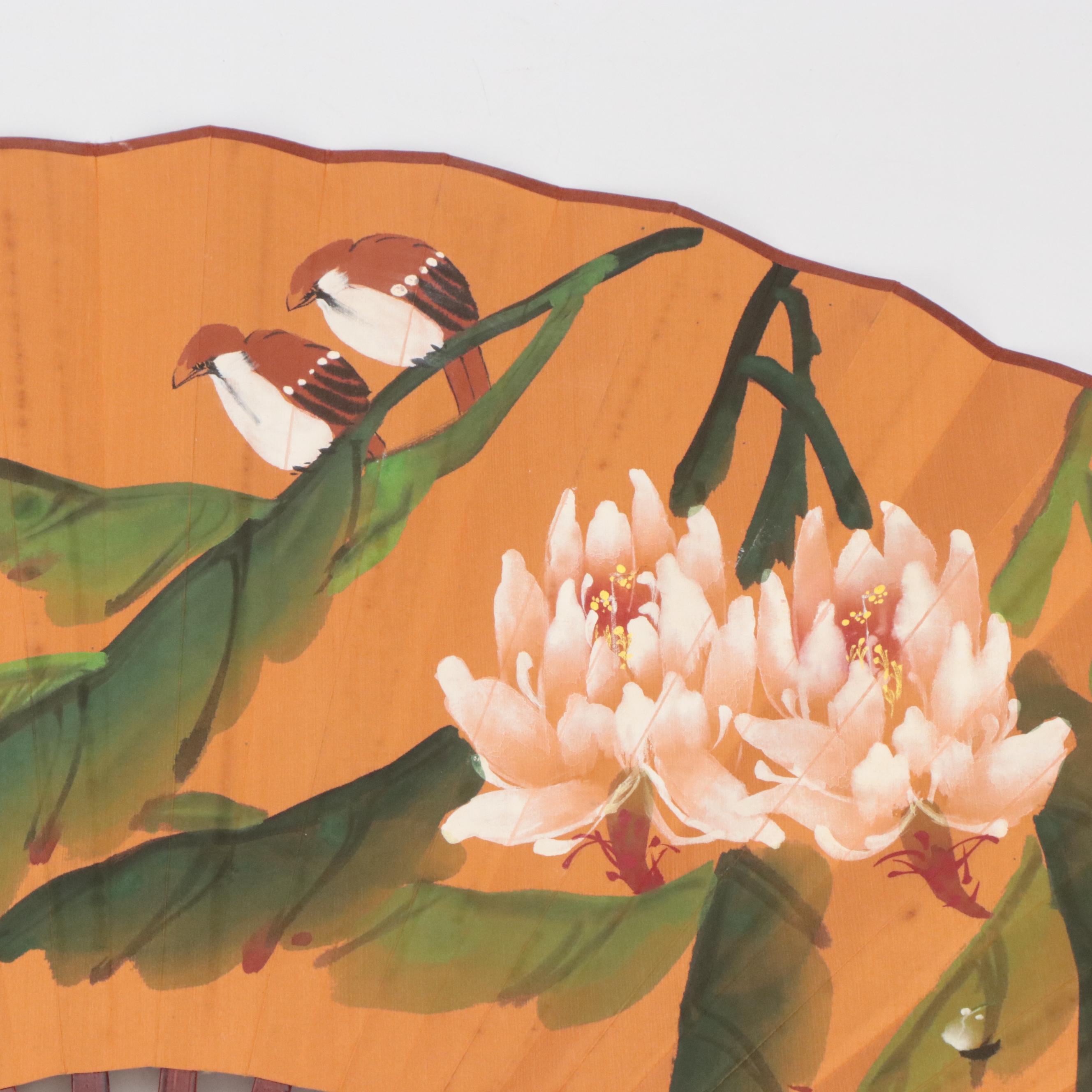 Hand-Painted Paper and Lacquered Bamboo Fans with Asian Rice Paper Parasol