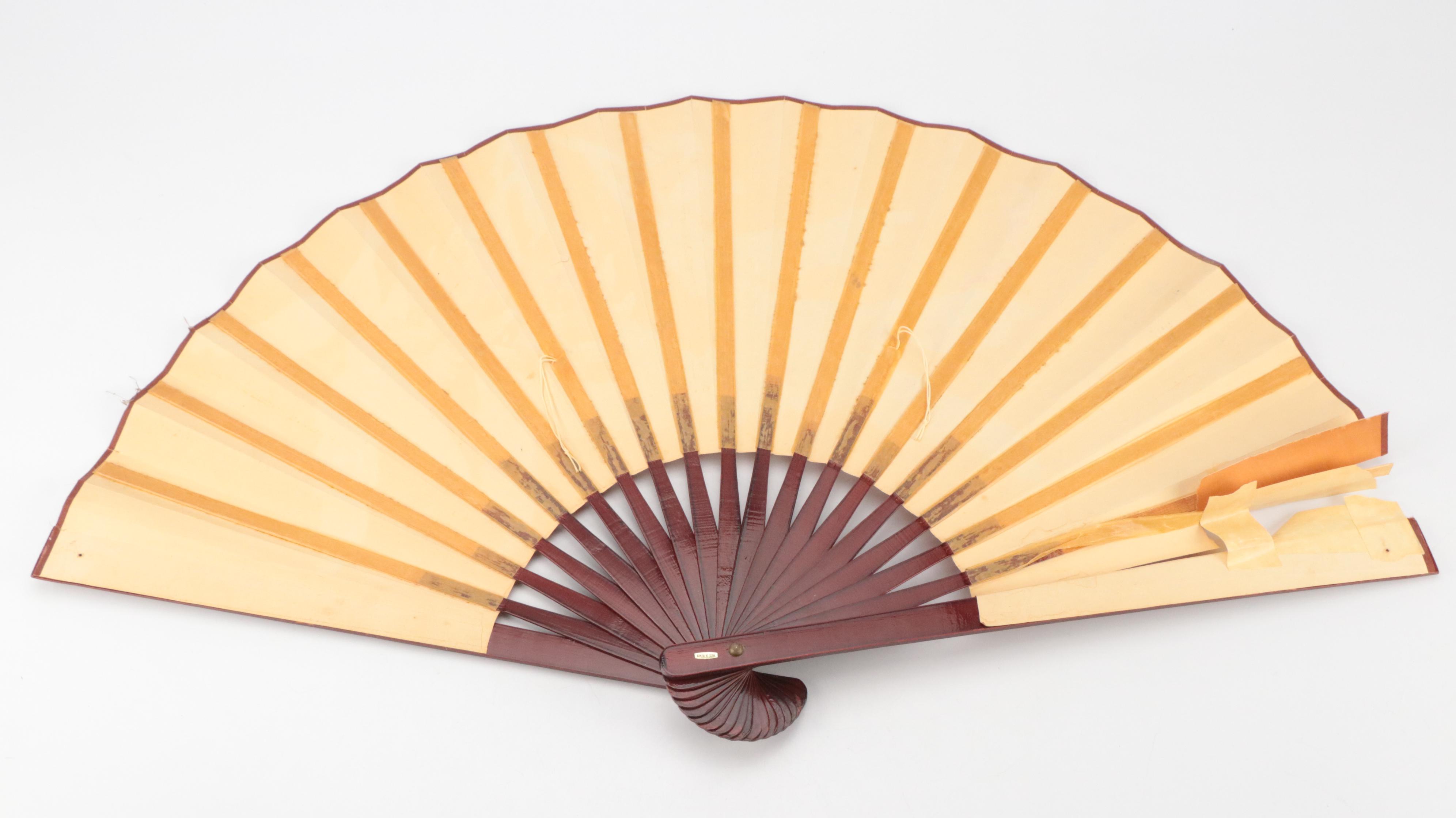 Hand-Painted Paper and Lacquered Bamboo Fans with Asian Rice Paper Parasol
