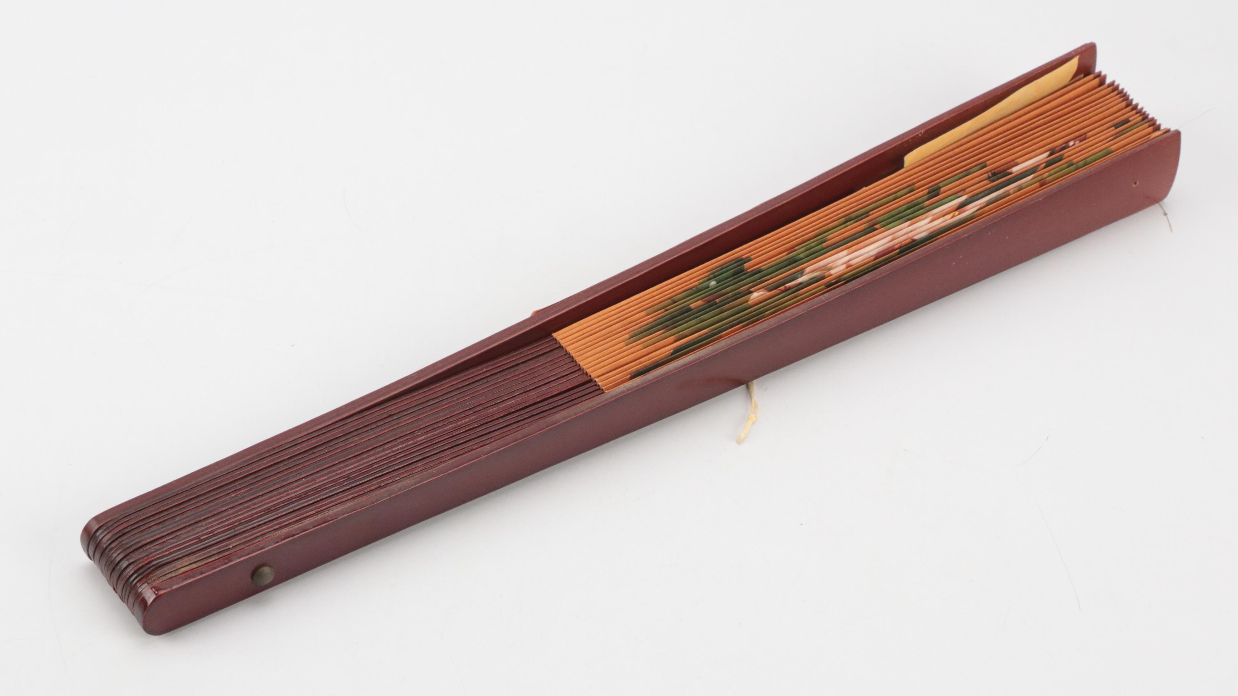 Hand-Painted Paper and Lacquered Bamboo Fans with Asian Rice Paper Parasol