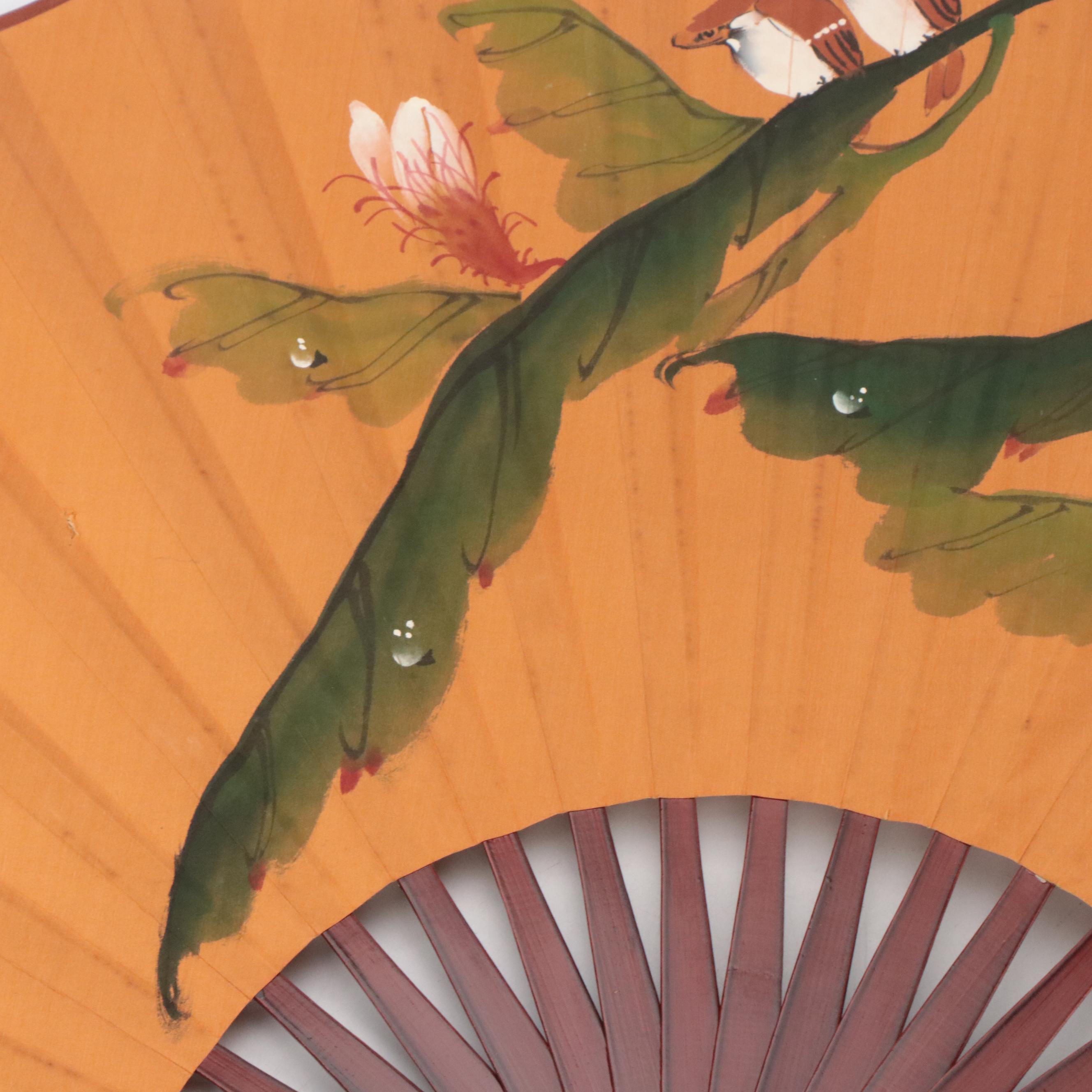Hand-Painted Paper and Lacquered Bamboo Fans with Asian Rice Paper Parasol