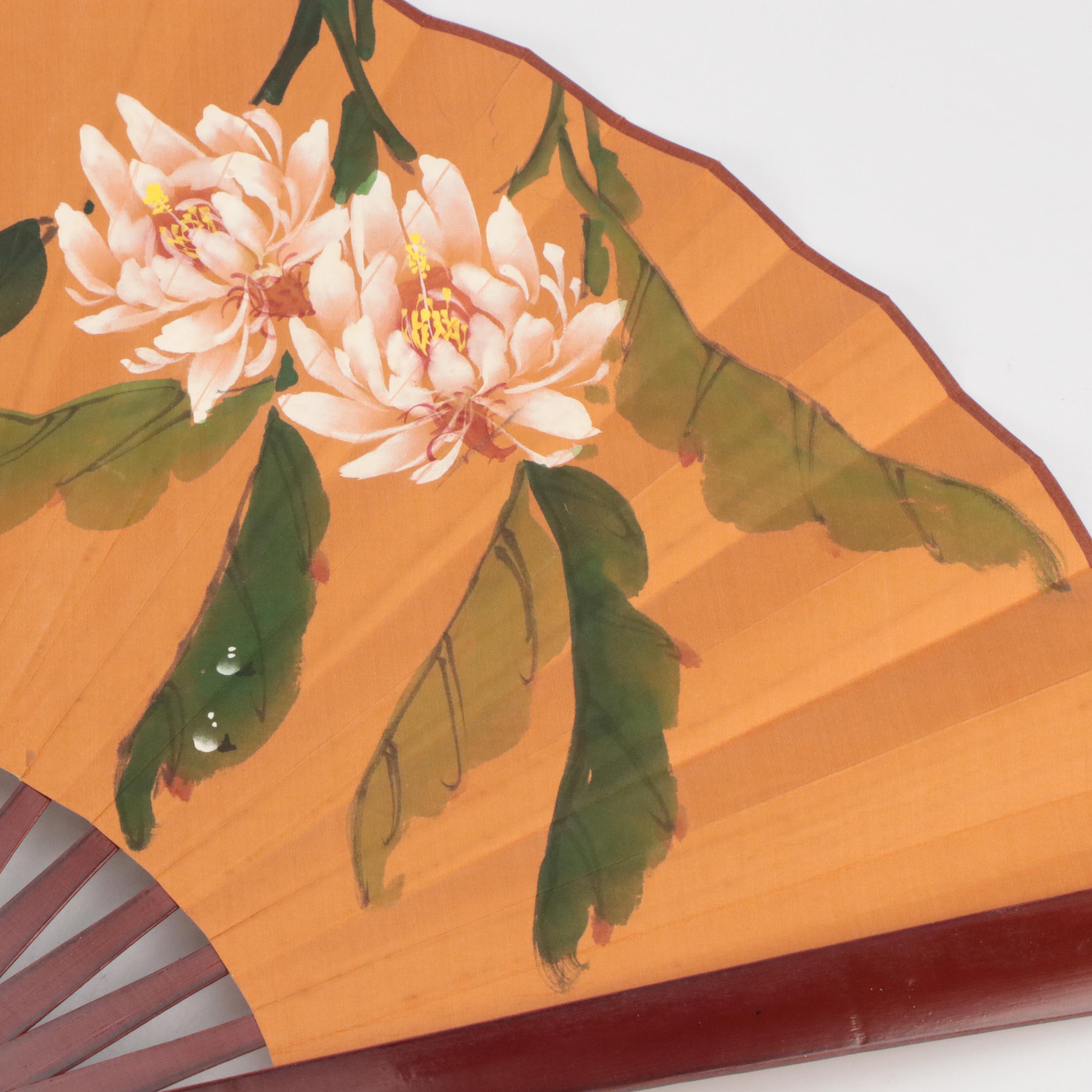 Hand-Painted Paper and Lacquered Bamboo Fans with Asian Rice Paper Parasol