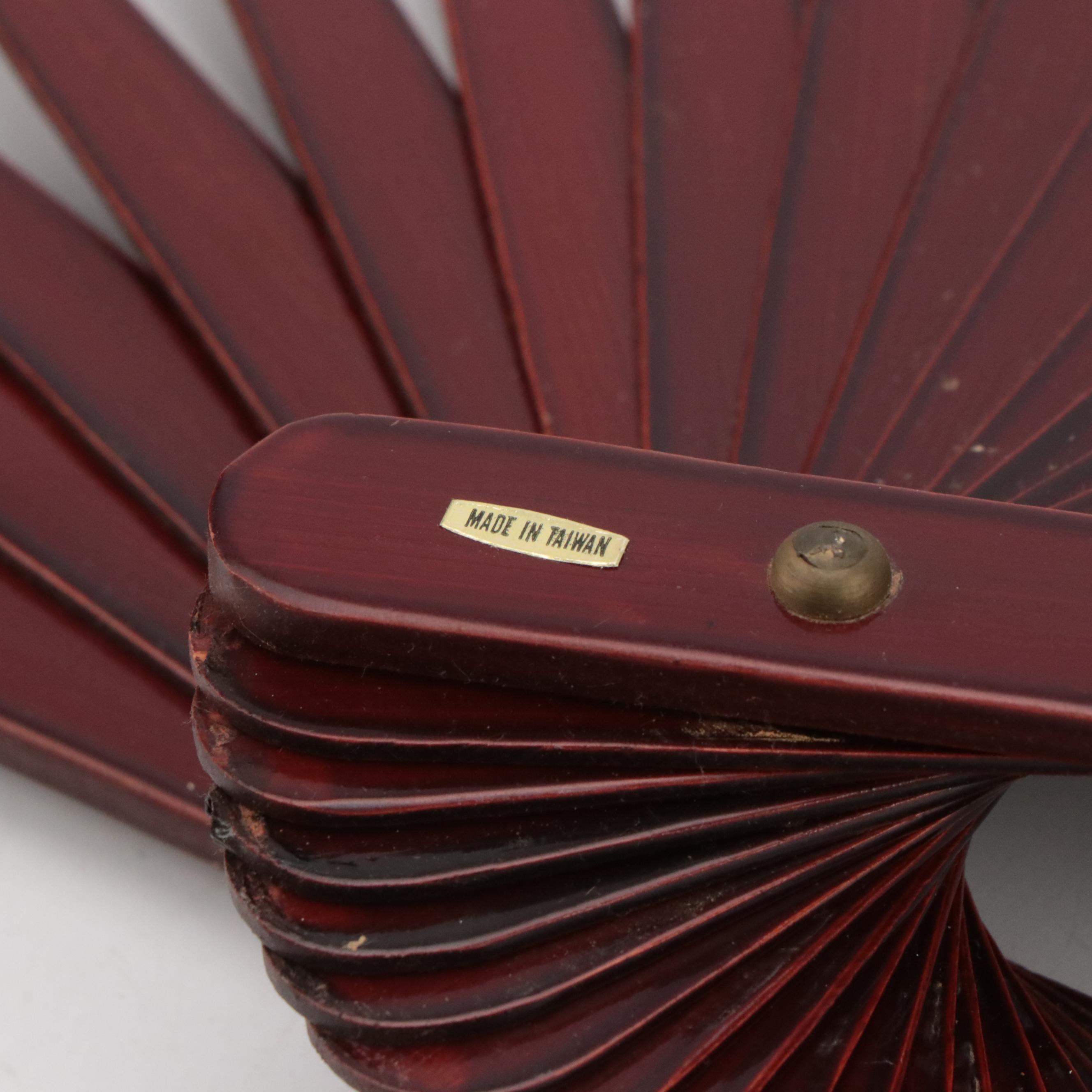 Hand-Painted Paper and Lacquered Bamboo Fans with Asian Rice Paper Parasol