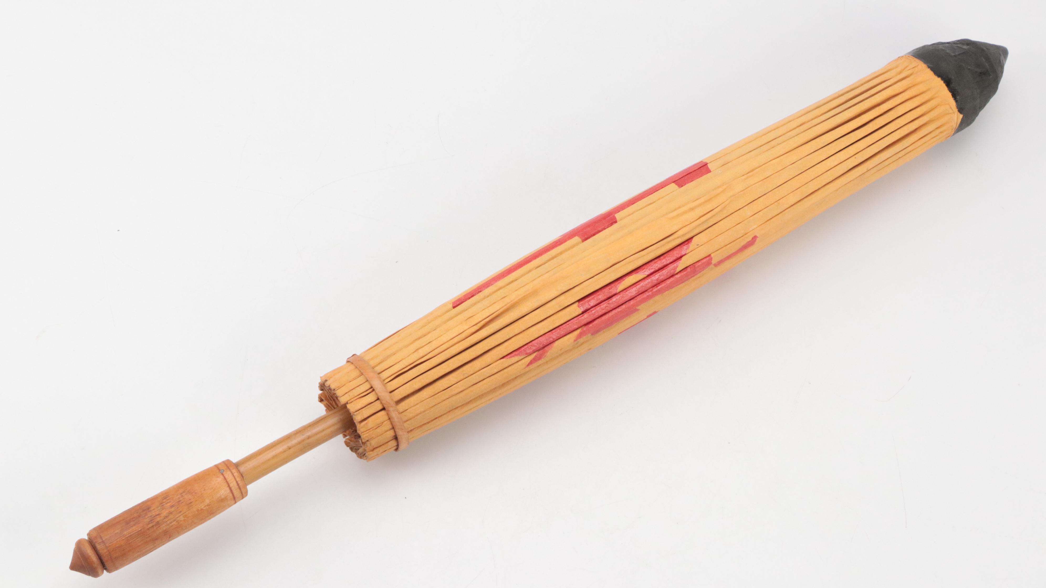 Hand-Painted Paper and Lacquered Bamboo Fans with Asian Rice Paper Parasol