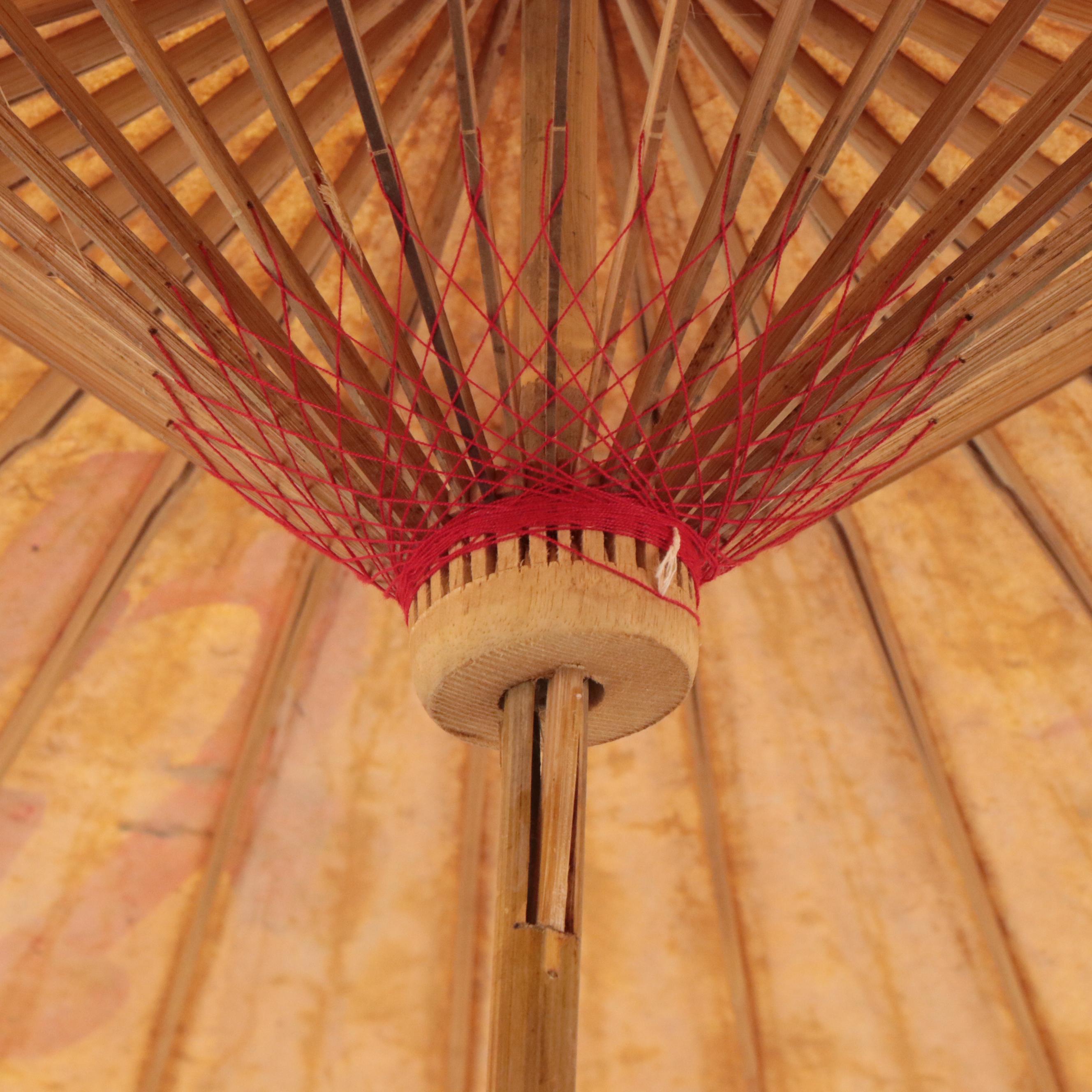 Hand-Painted Paper and Lacquered Bamboo Fans with Asian Rice Paper Parasol