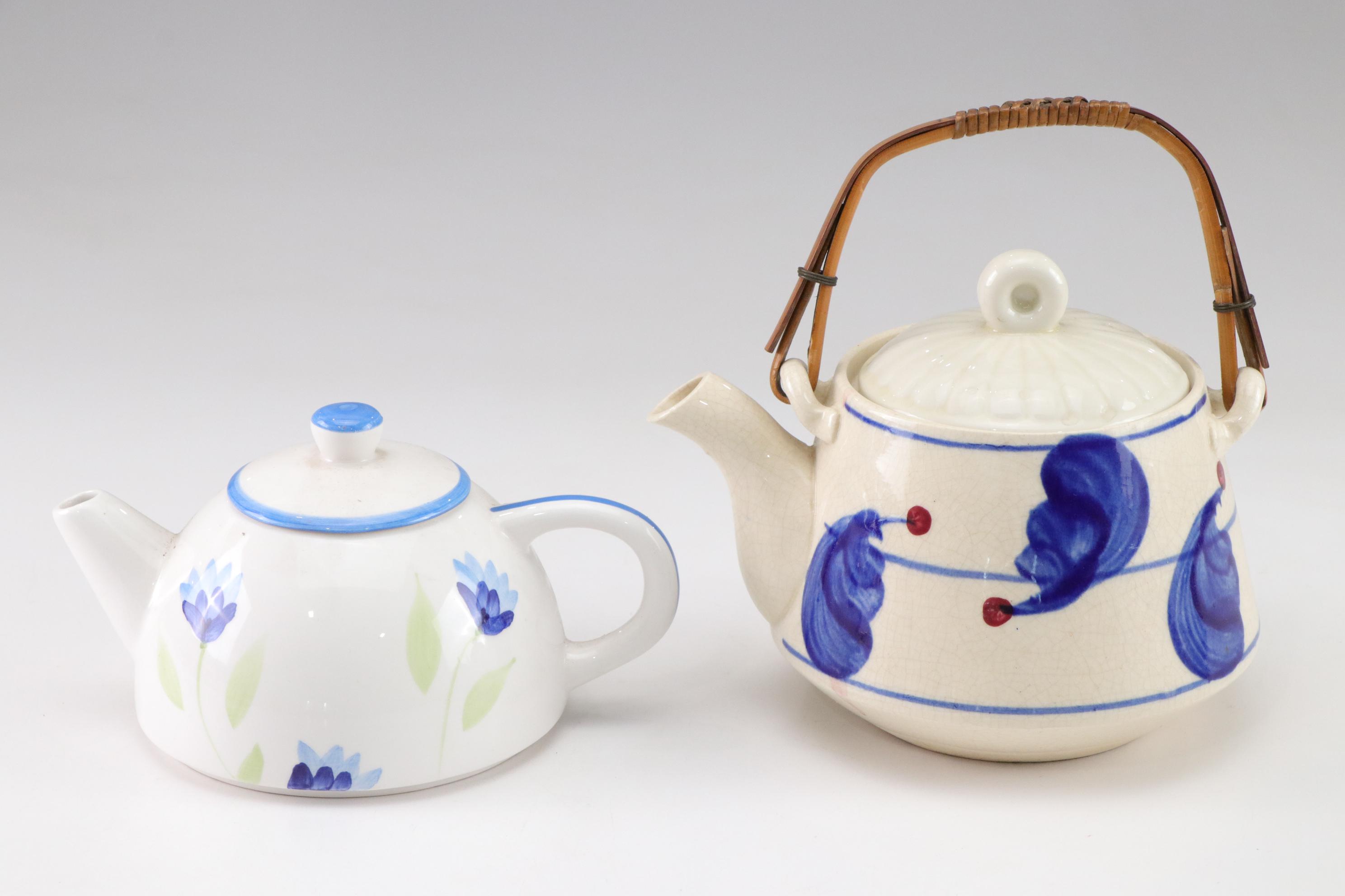 Sadler Light Blue Ceramic Teapot with Chrome Accents with Three Other Teapots