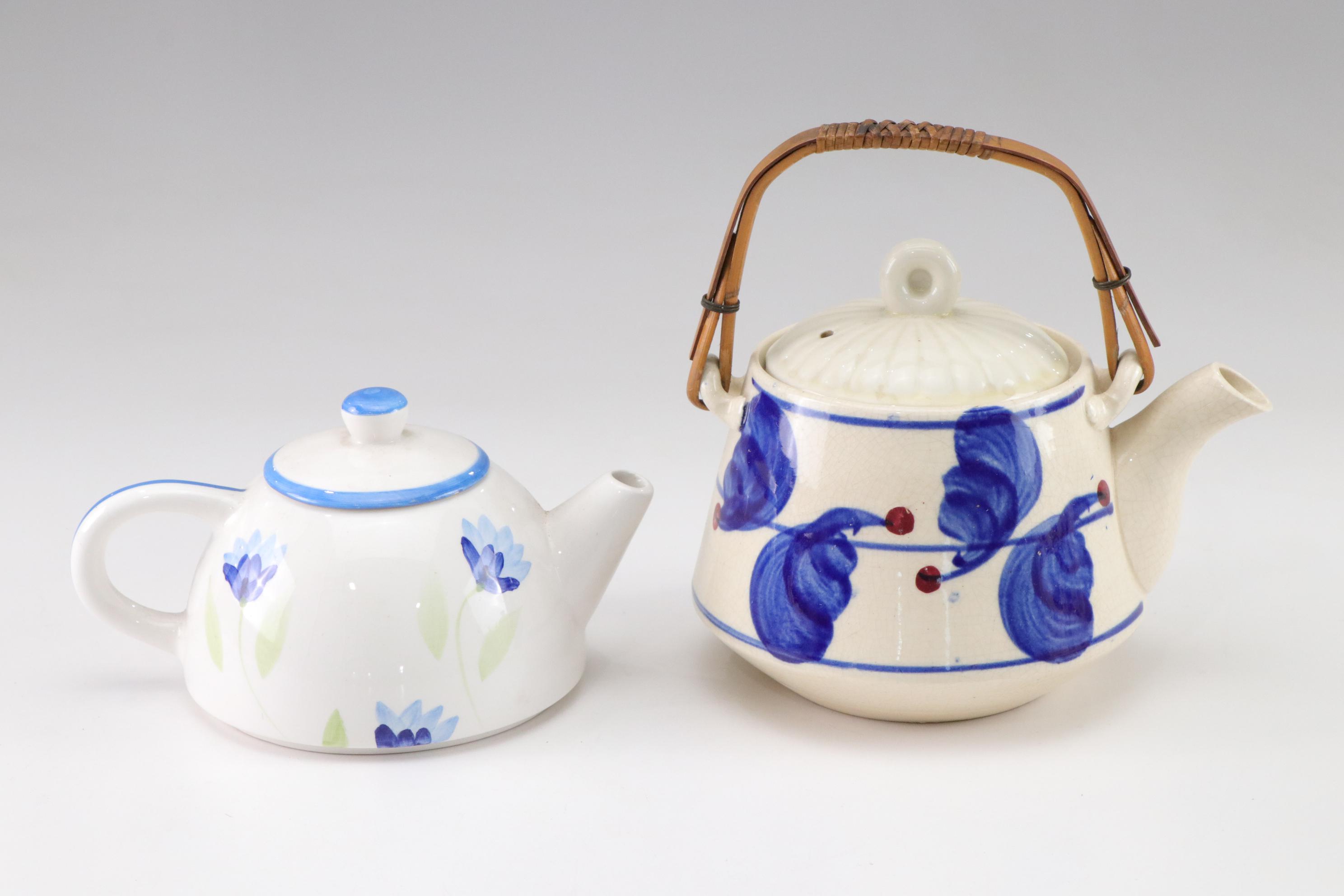 Sadler Light Blue Ceramic Teapot with Chrome Accents with Three Other Teapots