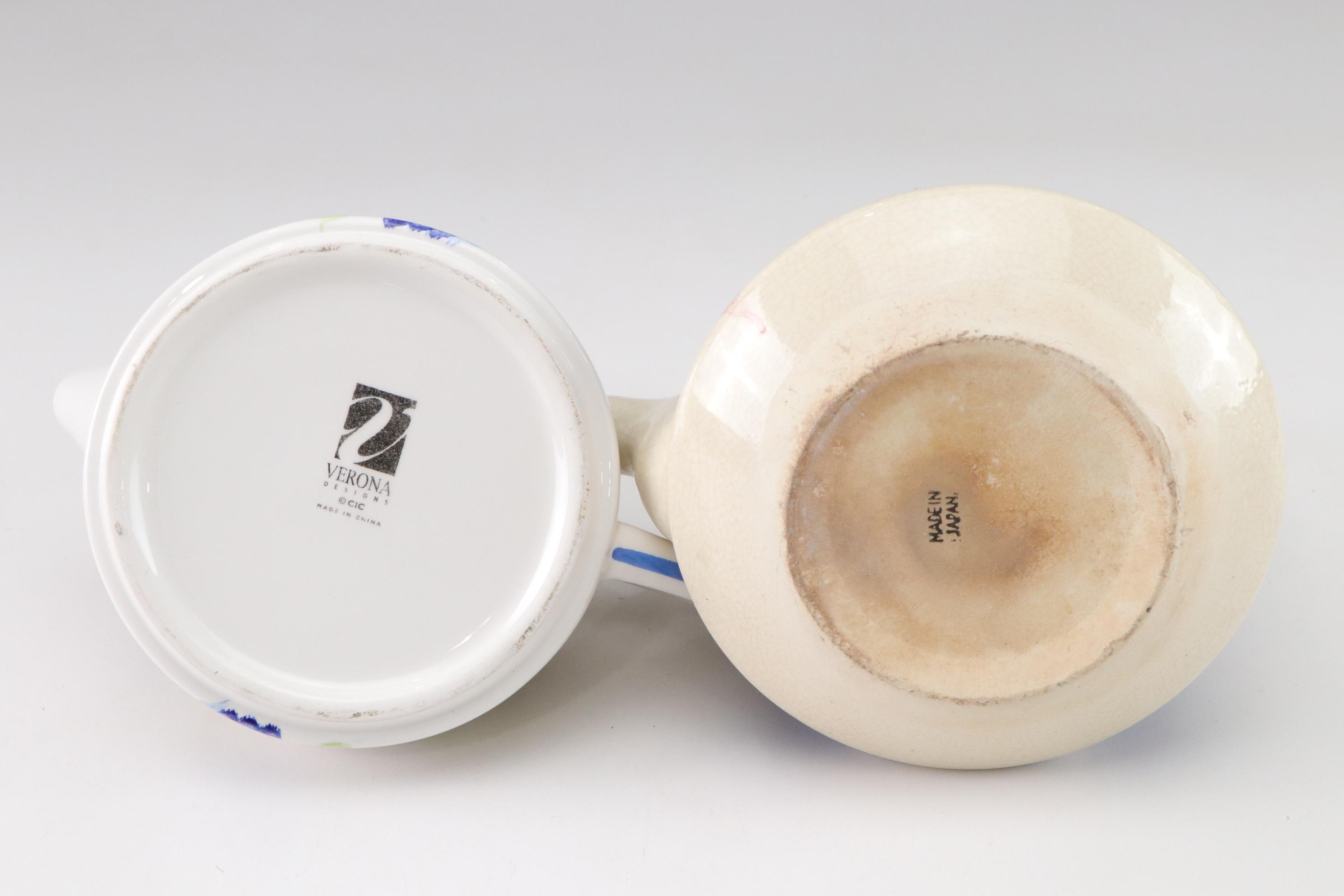 Sadler Light Blue Ceramic Teapot with Chrome Accents with Three Other Teapots