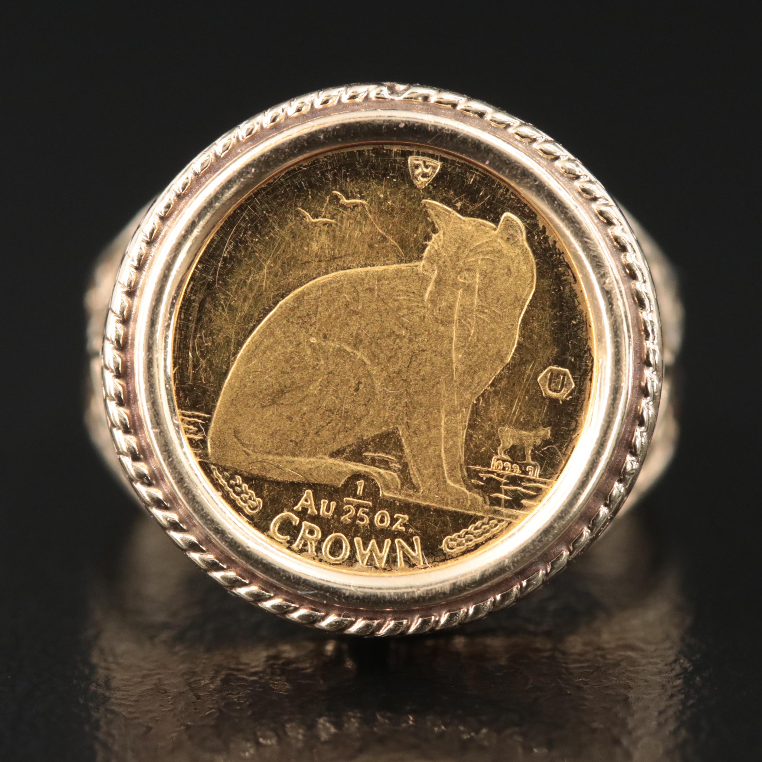 14K Filigree Ring with 1990 Isle of Man 24K Gold Crown Coin