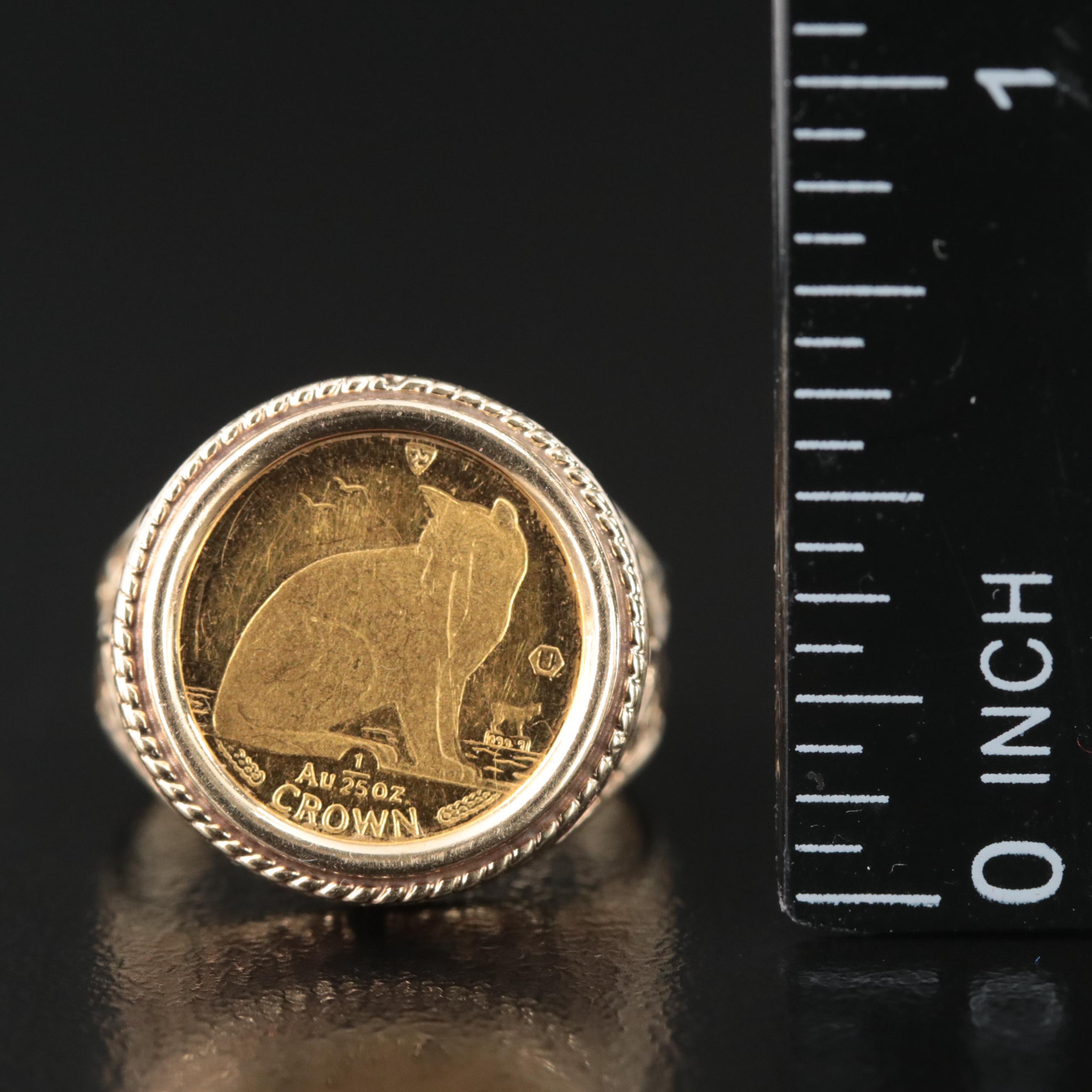 14K Filigree Ring with 1990 Isle of Man 24K Gold Crown Coin