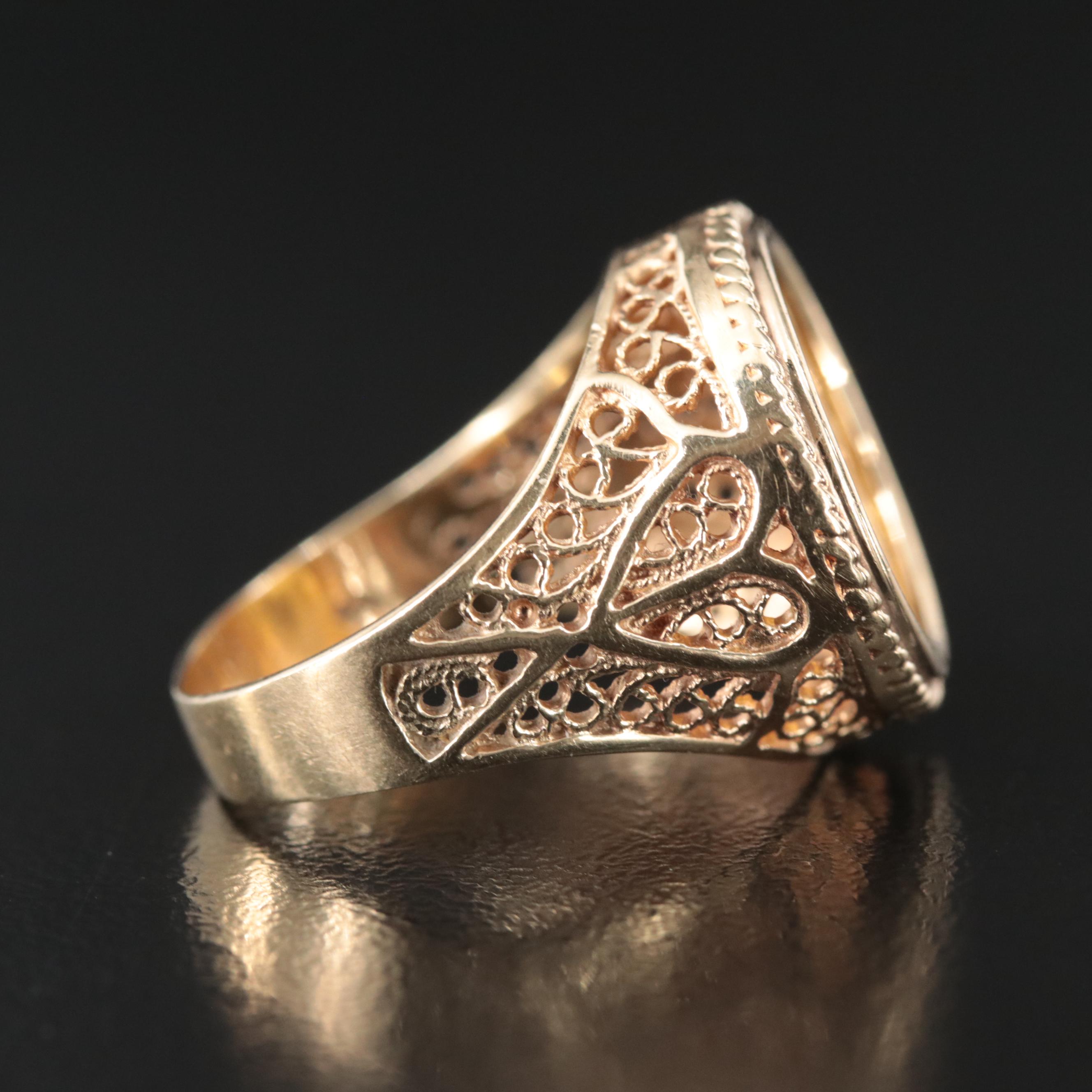 14K Filigree Ring with 1990 Isle of Man 24K Gold Crown Coin