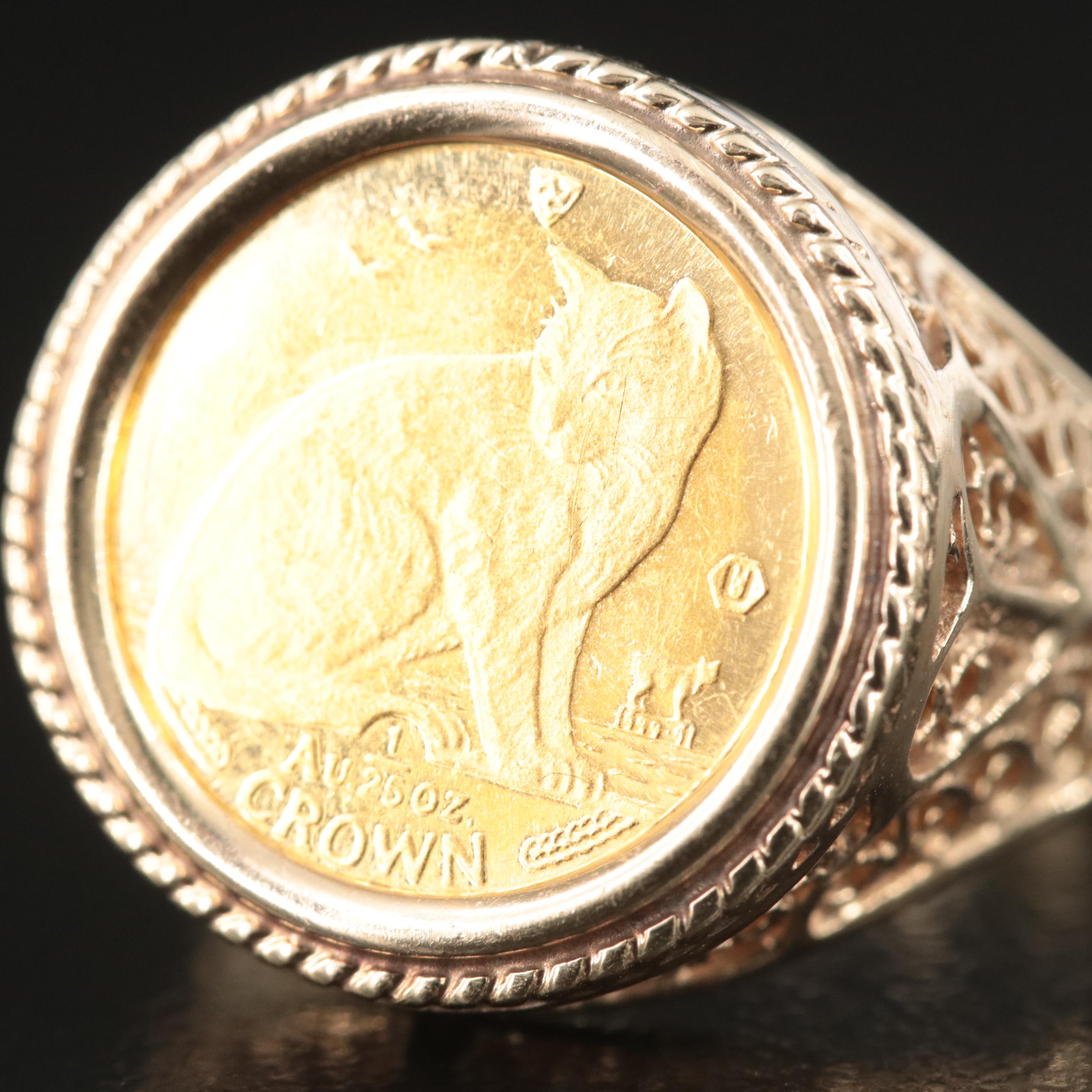 14K Filigree Ring with 1990 Isle of Man 24K Gold Crown Coin