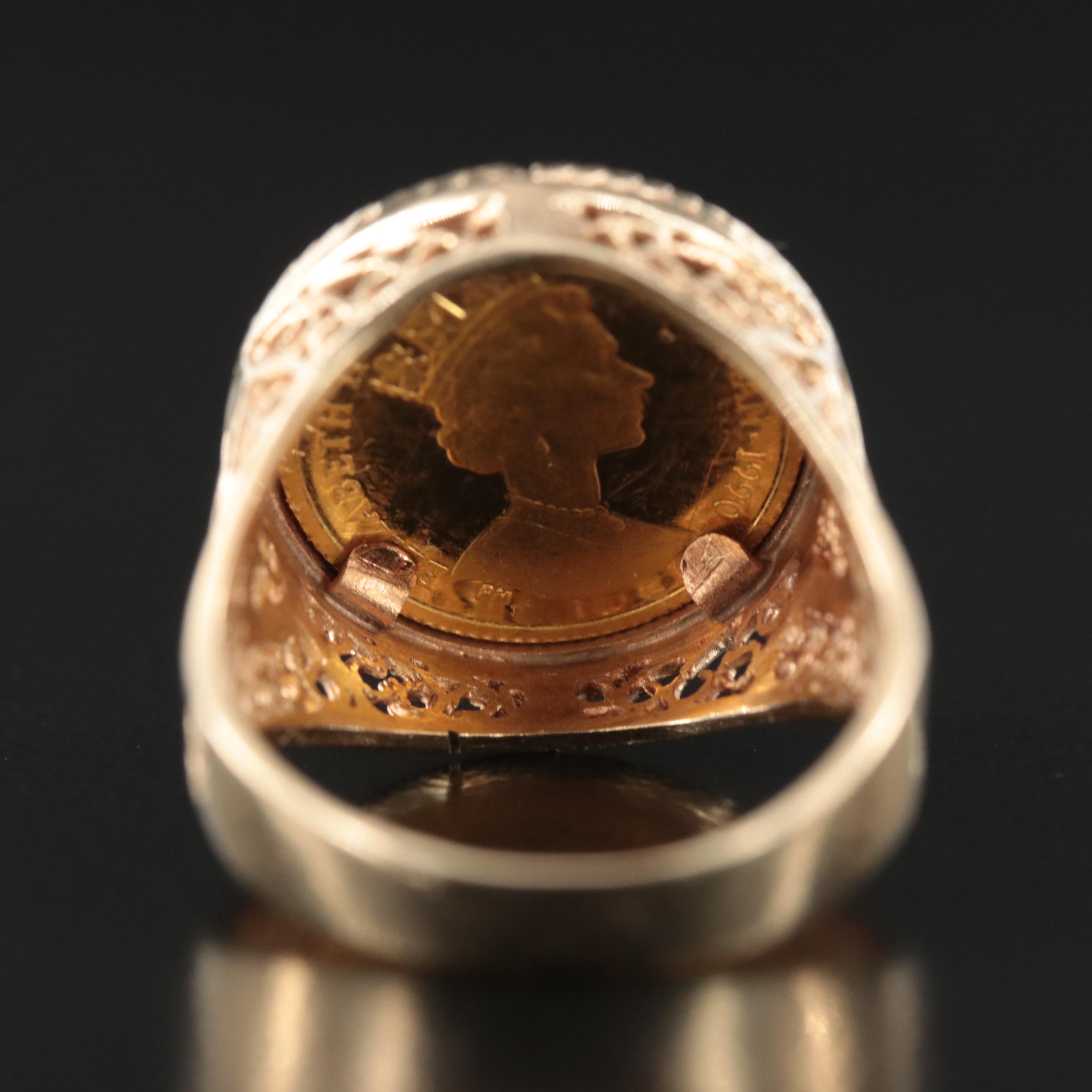 14K Filigree Ring with 1990 Isle of Man 24K Gold Crown Coin